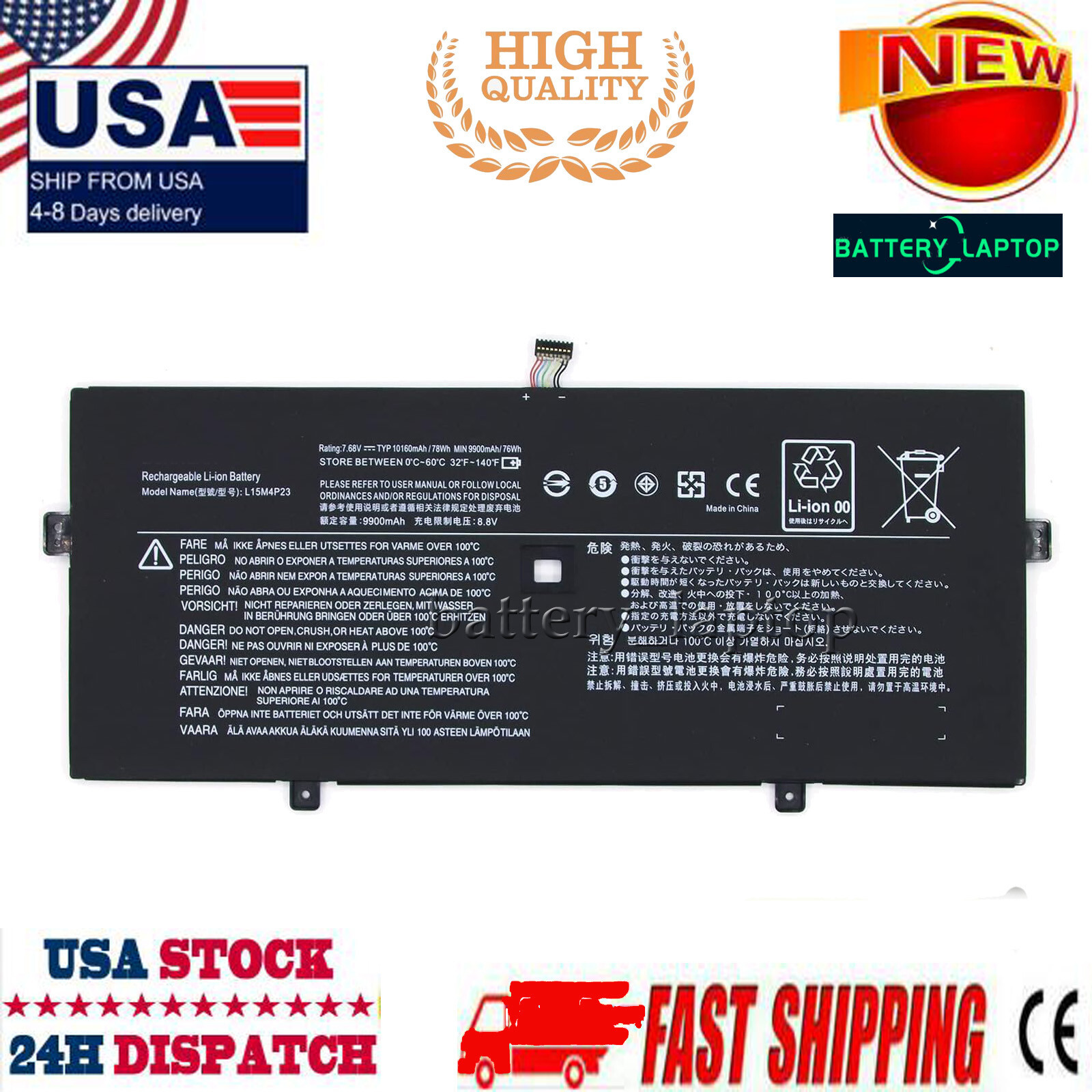 L15M4P23 Battery for Lenovo Yoga 910 Glass 910-13IKB 910-13IKB-80VF00BVHH 