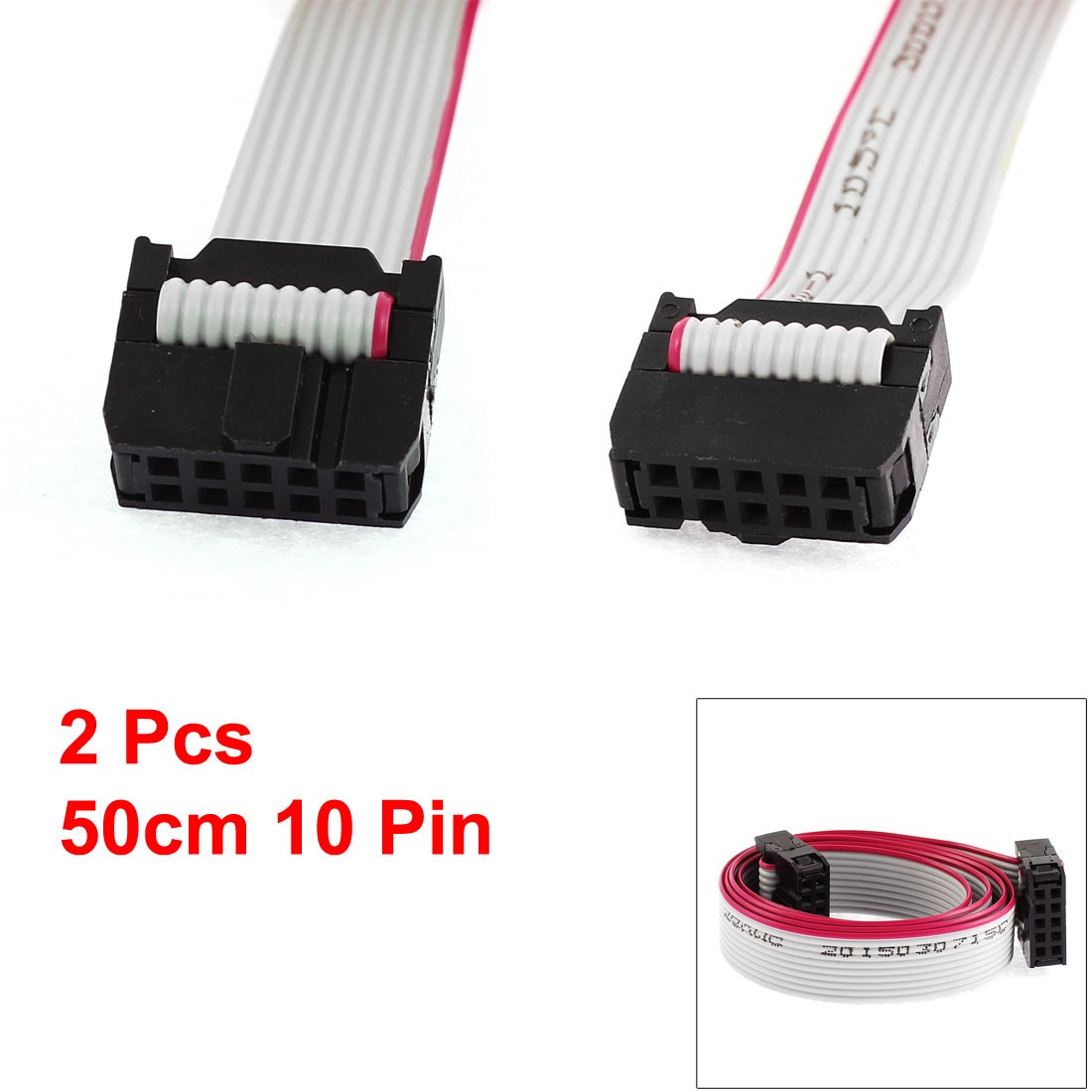 2 Pcs 10 Pin 10 Wire IDC Socket Flat Ribbon Cable 50cm Long