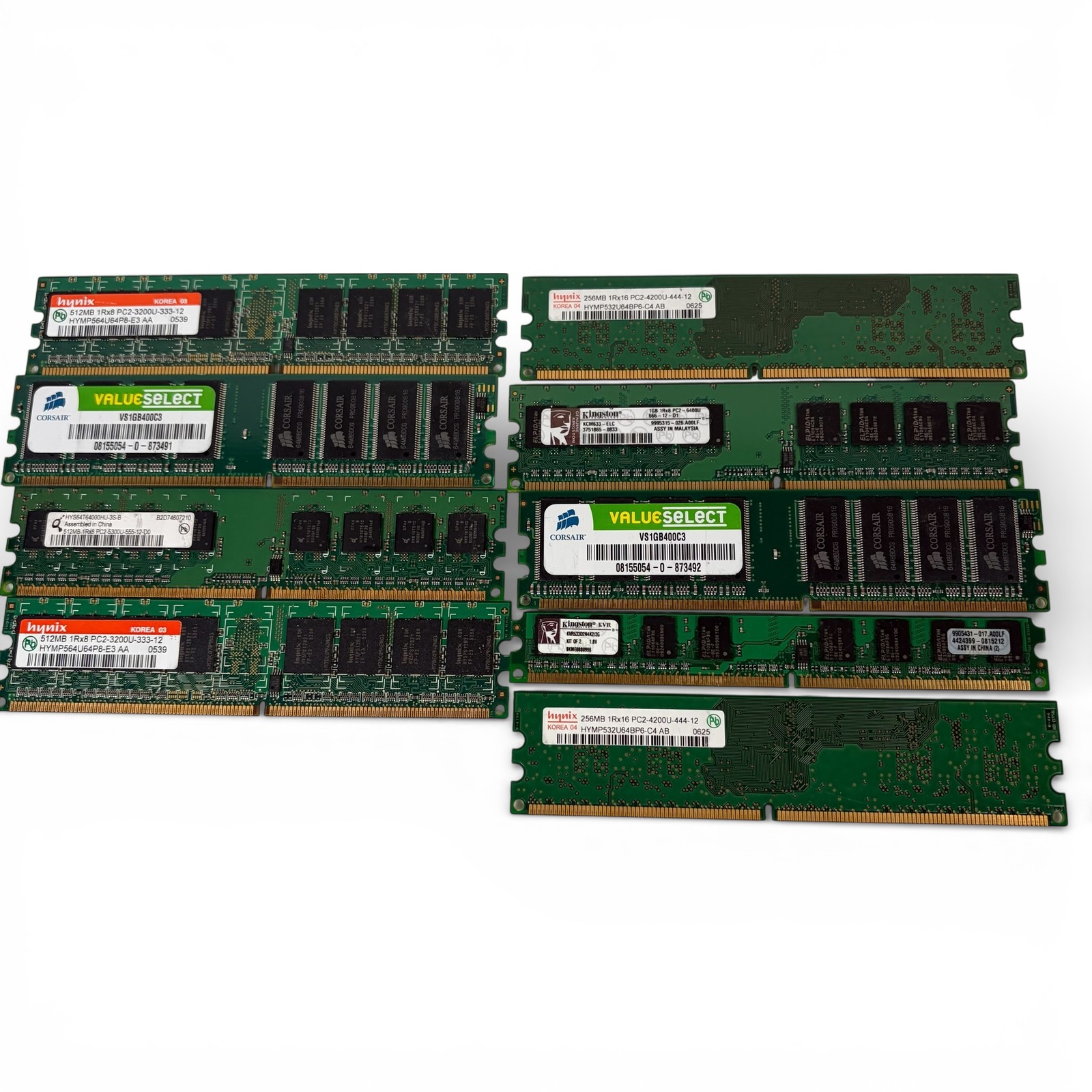 Vintage Lot of Desktop RAM 256MB, 512MB & 1GB Corsair, Hynix, Kingston 9 Modules