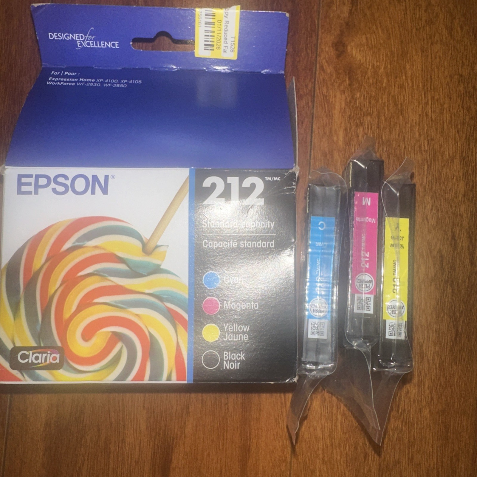 Genuine Epson 212 3  Cyan Yellow Magenta Colors Ink Tanks Exp. 7/2028
