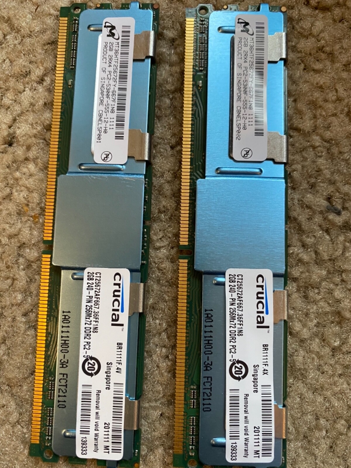 Crucial/Micron, DDR2 2GB FB-DIMM 667 MHz RAM, P/N CT25672AF667 (2 Pieces)