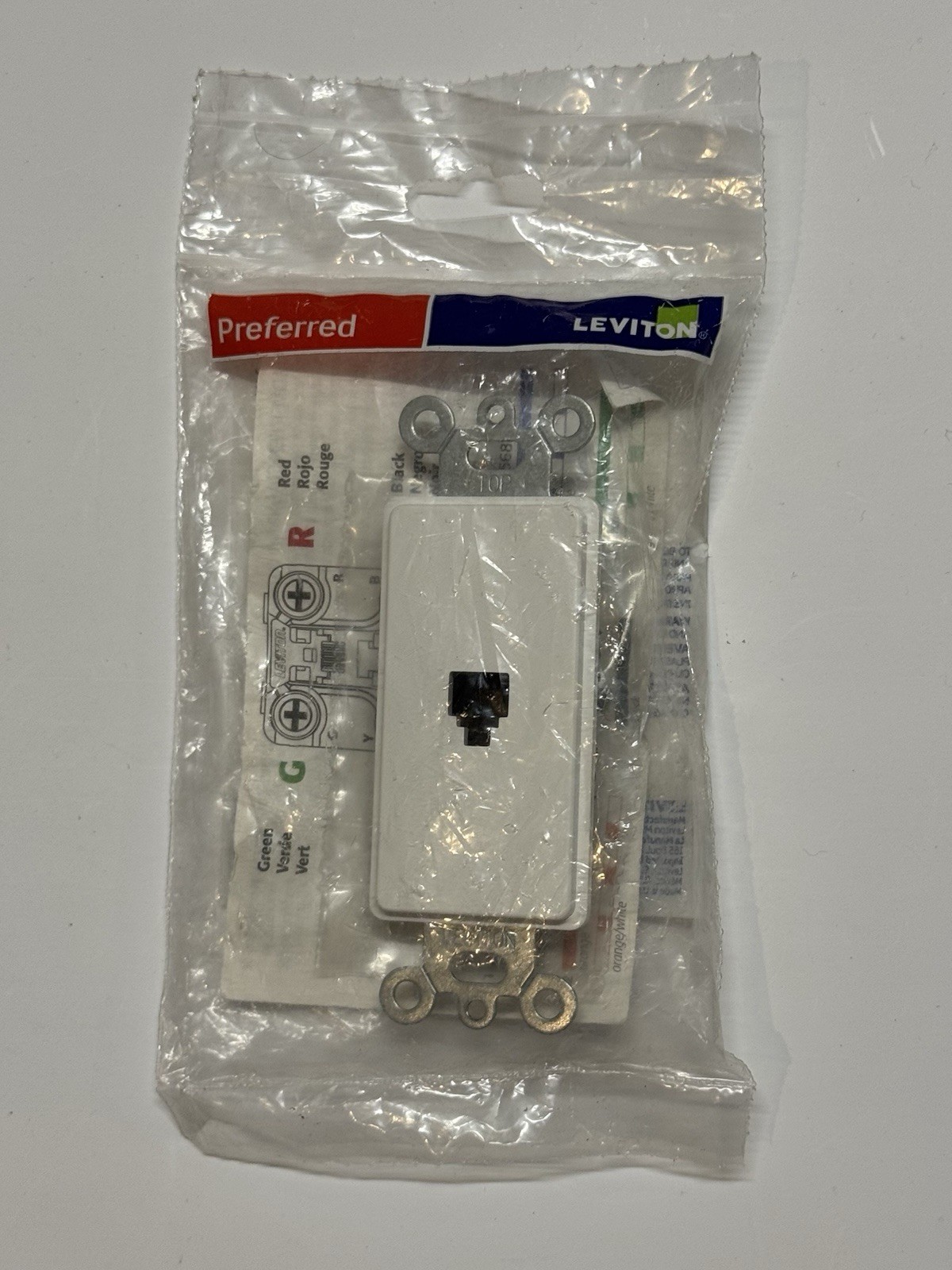 LEVITON 40649-W WHITE DECORA INSERT PHONE TELEPHONE WALL JACK PLUG RECEPTACLE