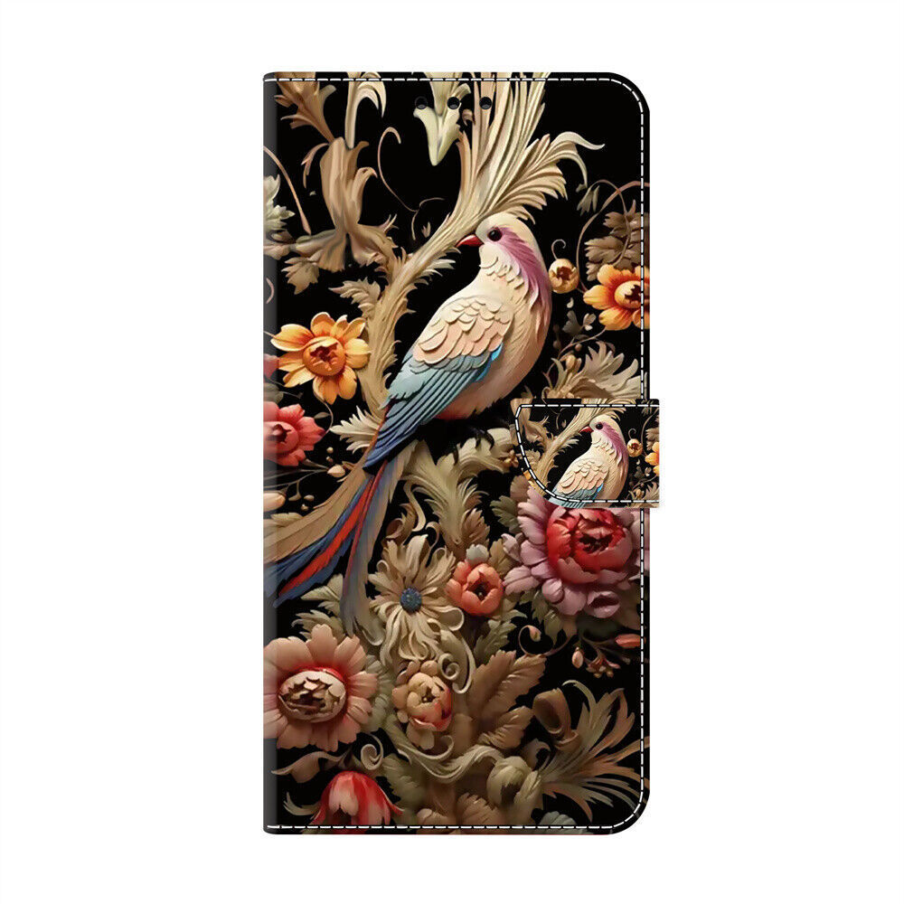 Robot Flower Bird Card Wallet Cover Case For S22 S20 S21 Ultra S20 FE S21 FE