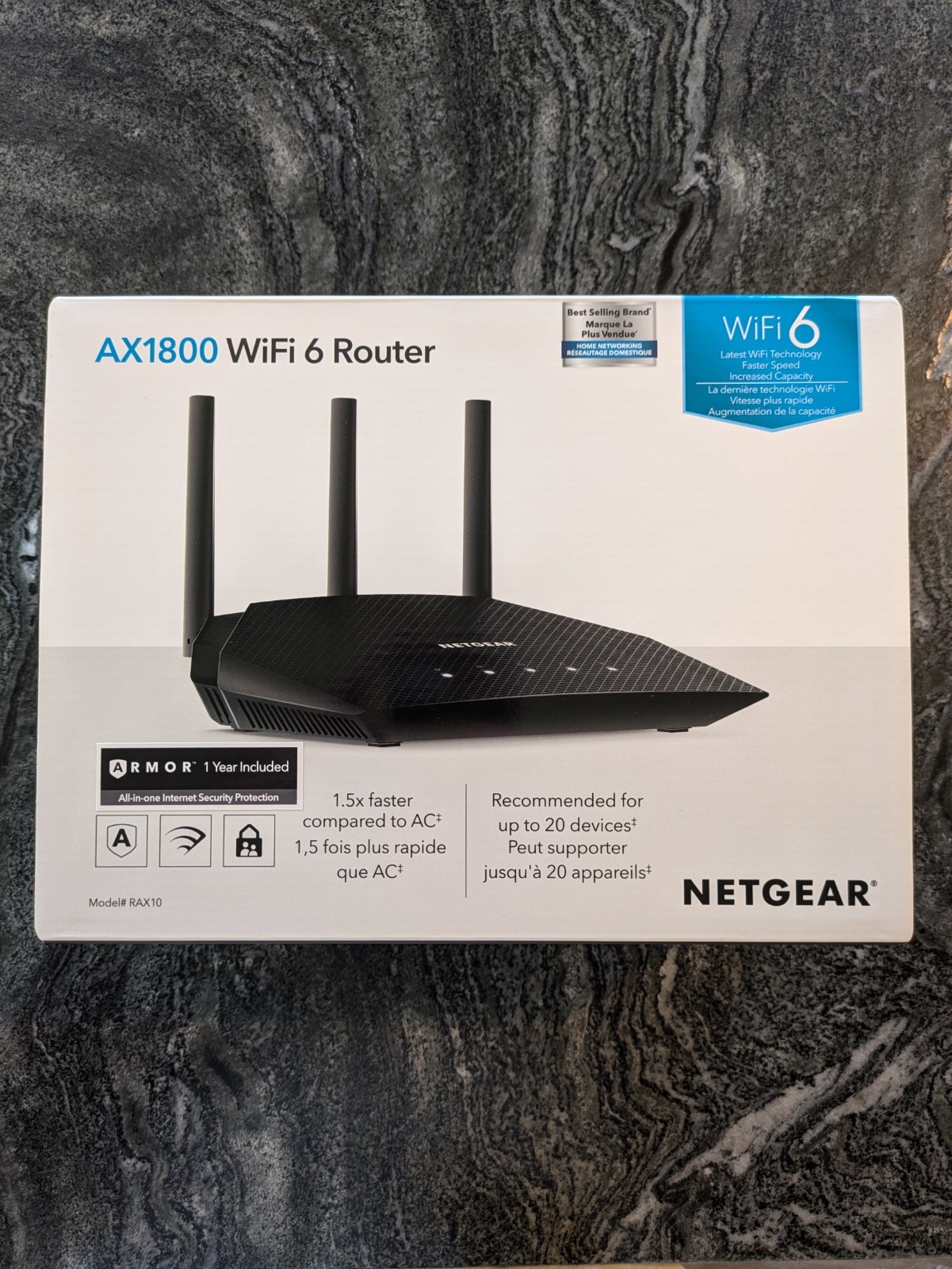 NETGEAR 4-Stream AX1800 Wi-Fi 6 Router (RAX10), Quad Core 4K UHD, 1.8Gbps