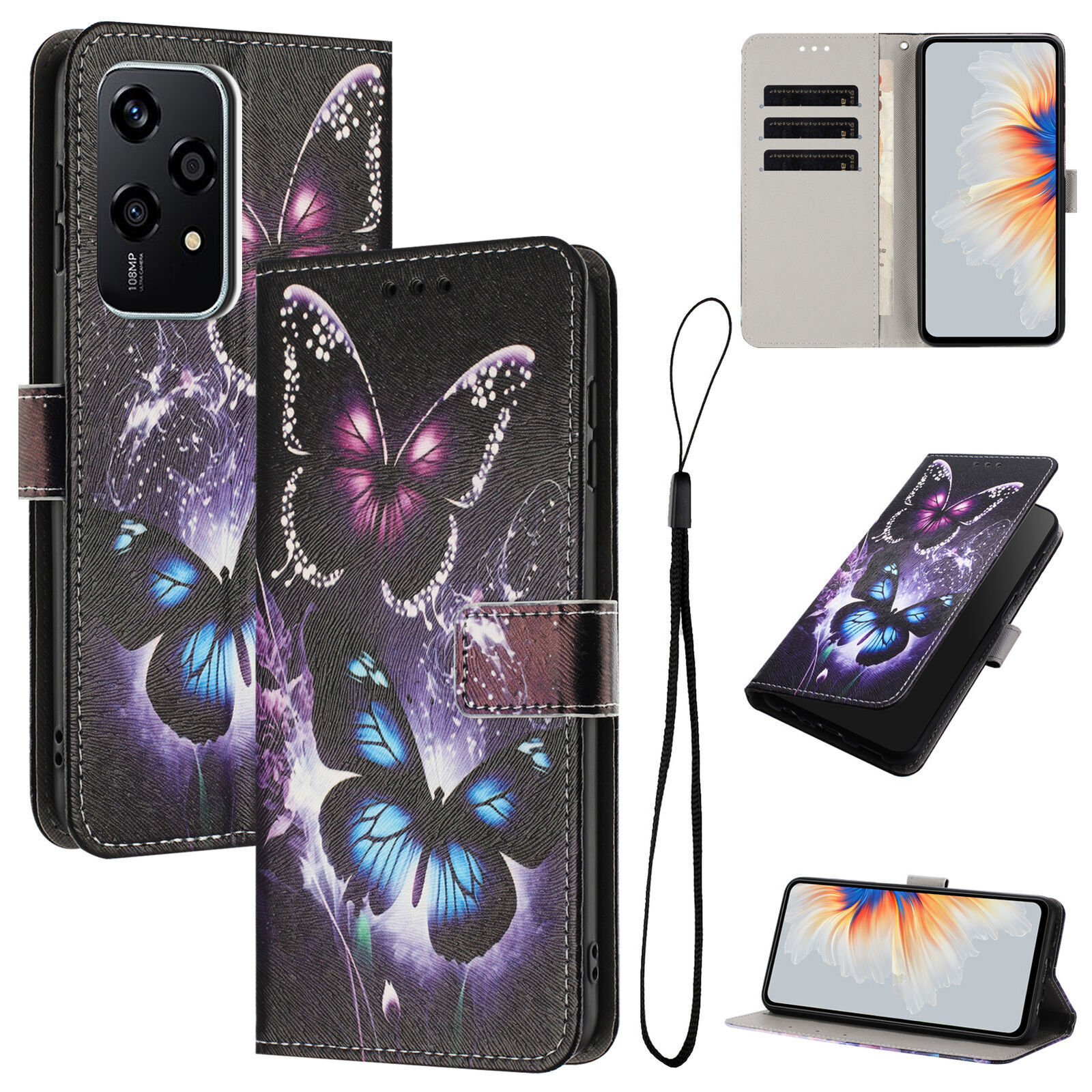 Flower Butterfly Wallet Cover Case For Honor 600 400 90 200 X50 X9B X7D Magic 6