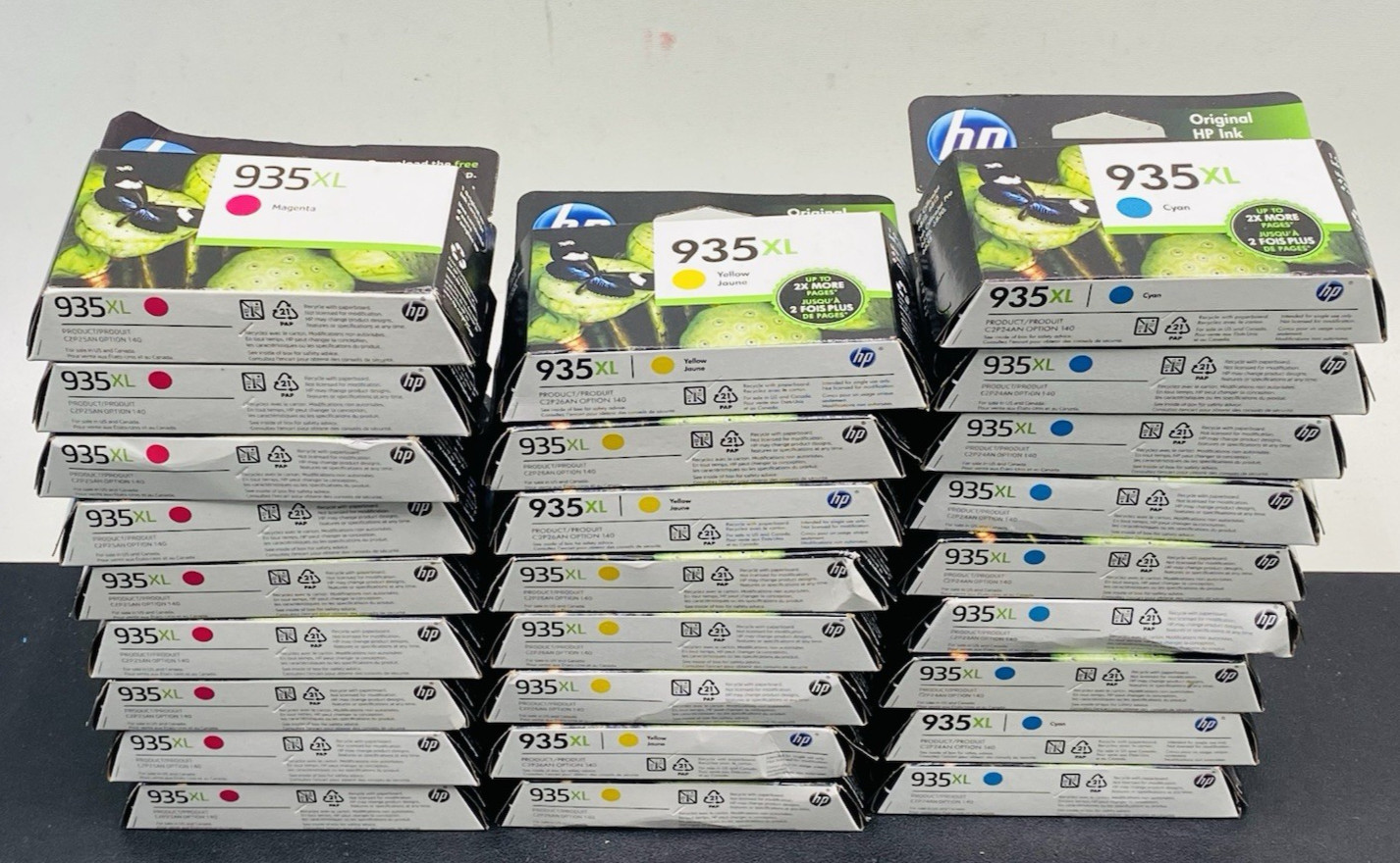 Lot of 26 HP 935XL Genuine / 9x Magenta + 8x Yellow Jaune + 9x Cyan