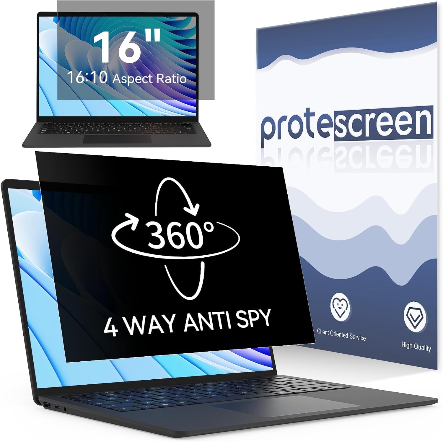 360° Laptop Privacy Screen 16 Inch for 16:10 Computer, 16" Monitor Anti Glare