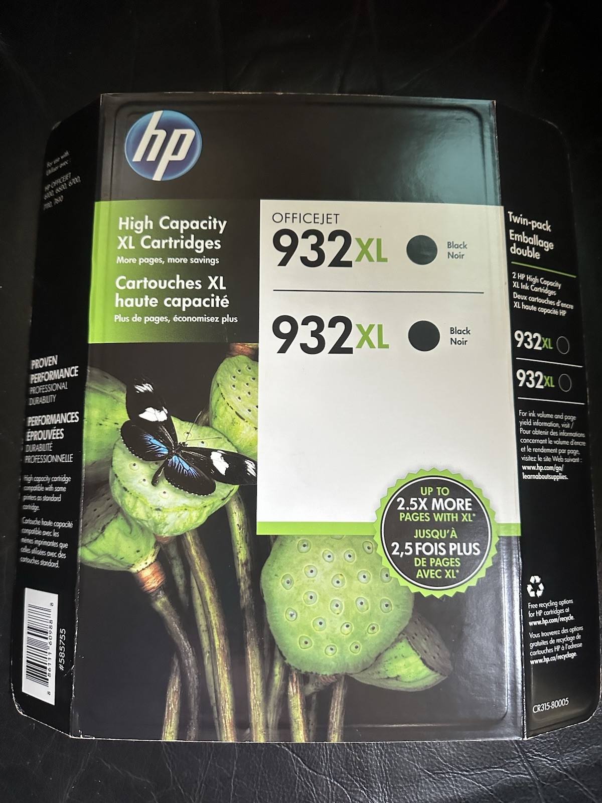 HP 932XL OEM  Black Noir Sealed Package of Two Expired