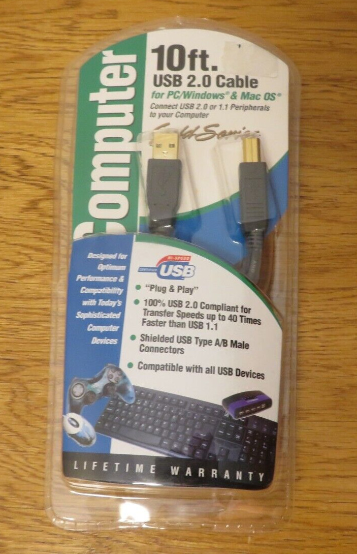 10 ft. USB 2.0 Cable for PC/Windows & Mac OS New in Packaging TriQuest