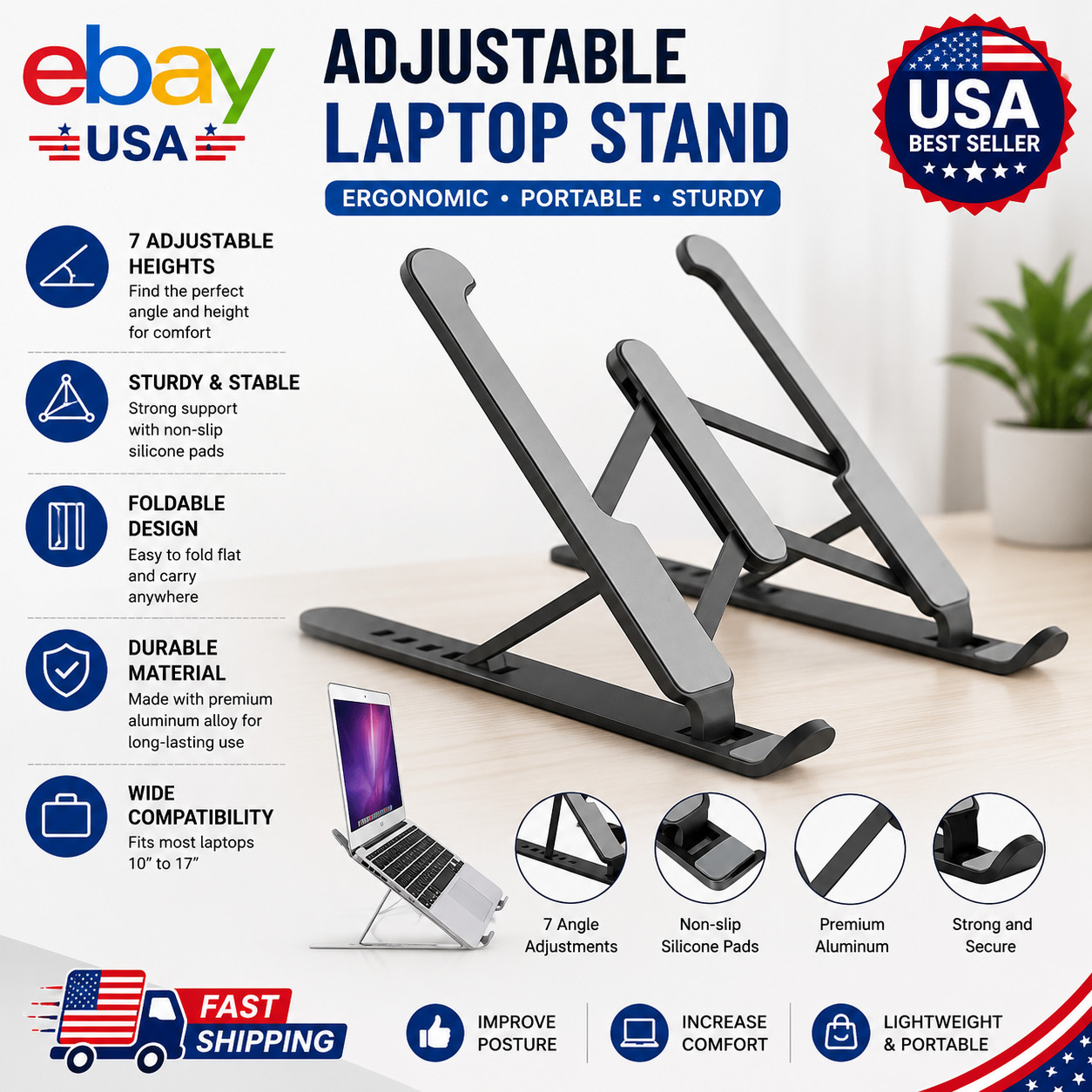 Portable Laptop Stand Adjustable Foldable Notebook Tablet Holder Computer Desk