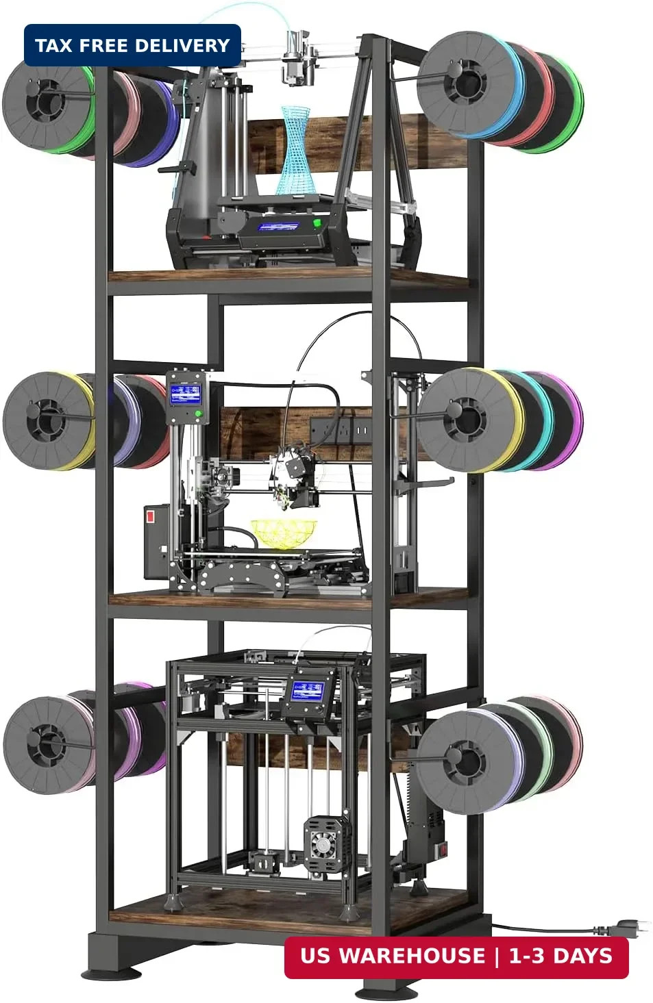 3D Printer Stand with Filament Storage,3D Printer Rack with Power Outlet,Heavy-D