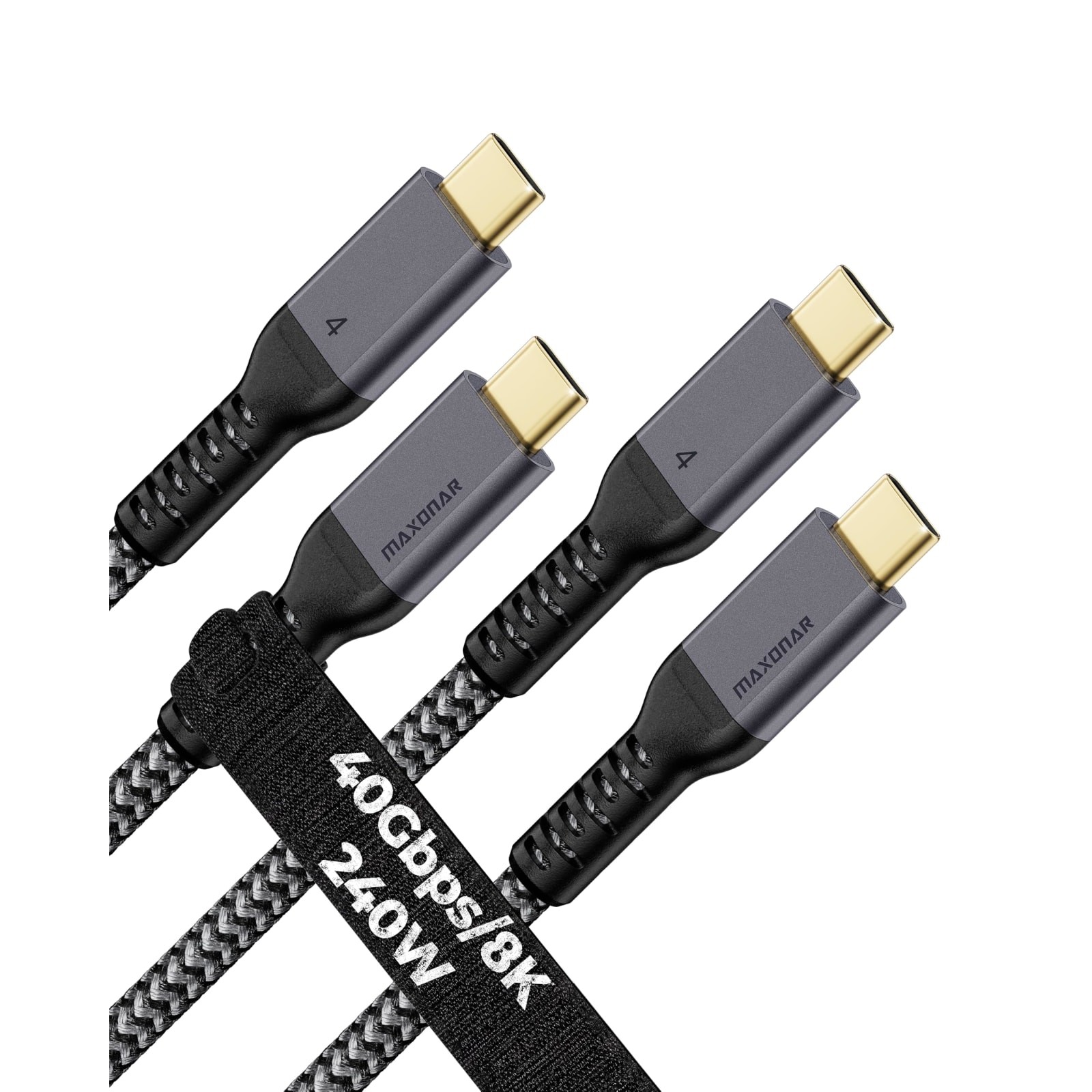 2 Pack USB4 Thunderbolt 4 Cable 3.3Ft 40Gbps 240W 8K Black Braided Nylon