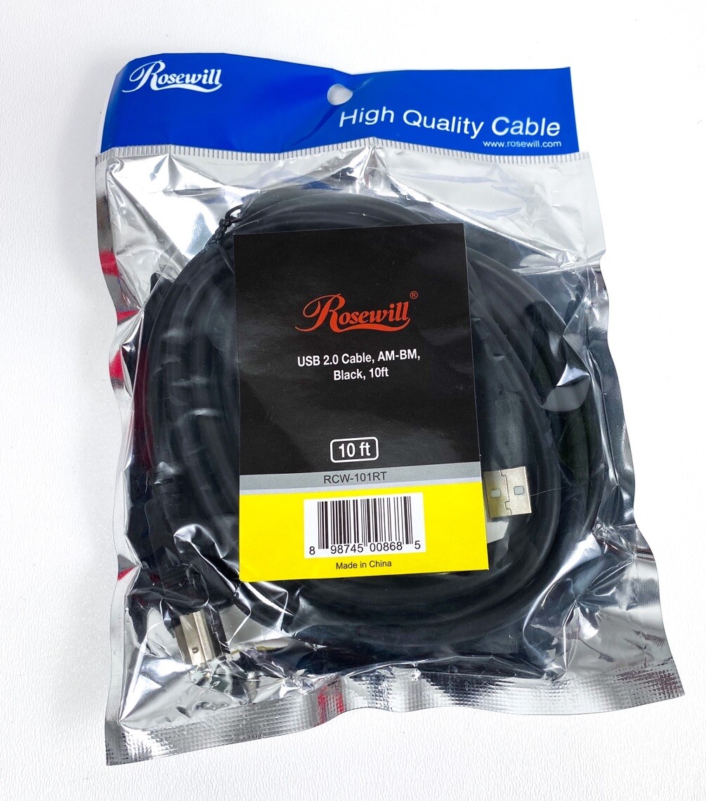 Black USB 10 Feet Cable Rosewill USB 2.0 AM BM