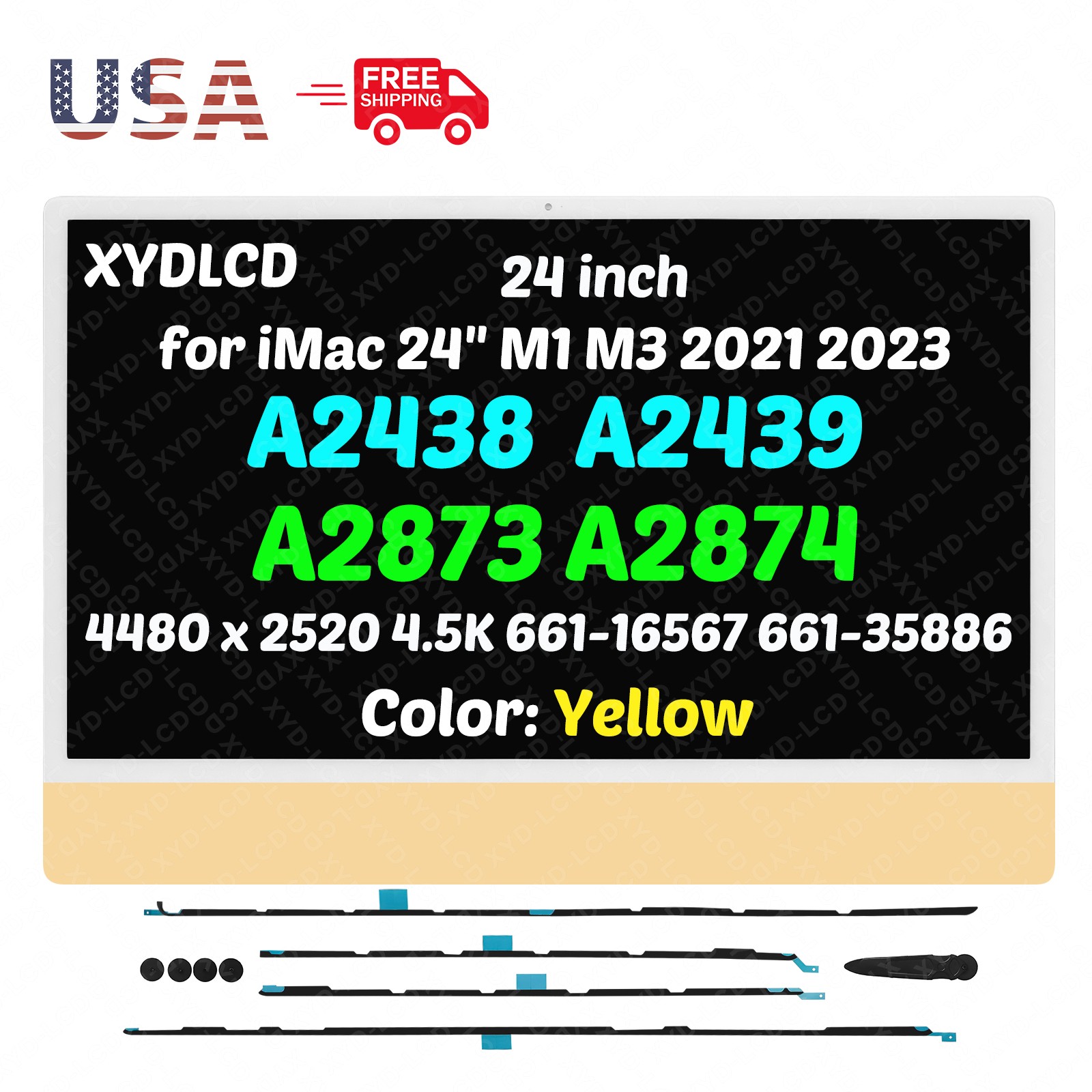 OEM for Apple iMac 24" M3 A2873 EMC8206 661-35886 LCD Screen Display 4.5K Yellow
