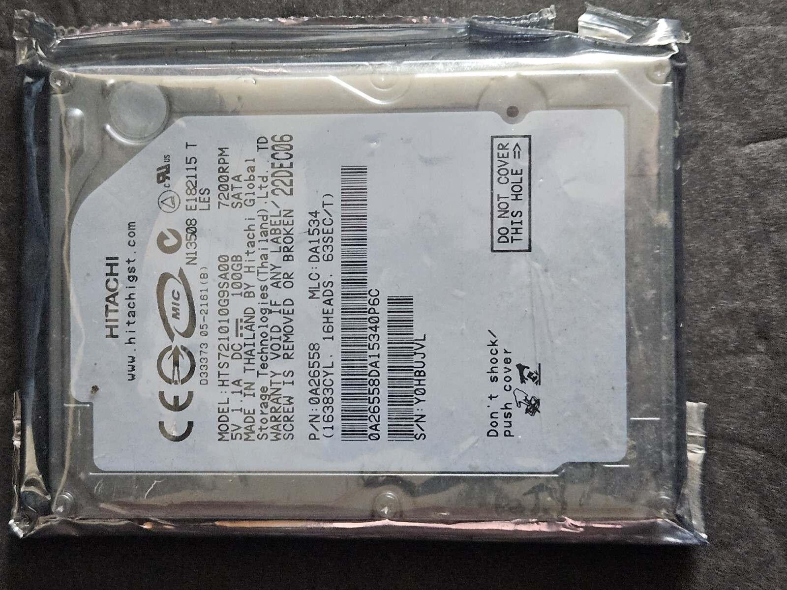 Hitachi Travelstar 7K100 HTS721010G9SA00 100GB SATA Laptop Hard Drive