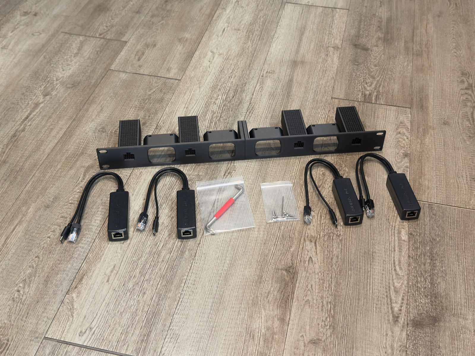 JetKVM 4 Unit 1U Rack Mount PoE Adapters Carbon Fiber