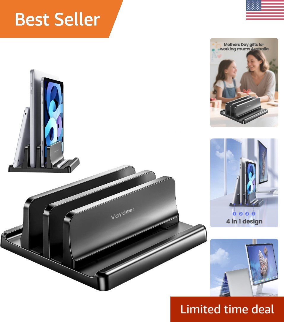Durable Adjustable Vertical Laptop Organizer - Supports Multiple Devices, Black