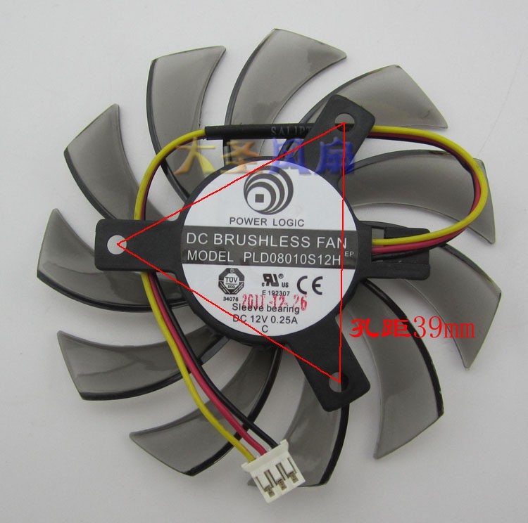 For Gigabyte 8CM Graphics Card Fan PLD08010S12H 12V 0.25A 3-wire Long Cable
