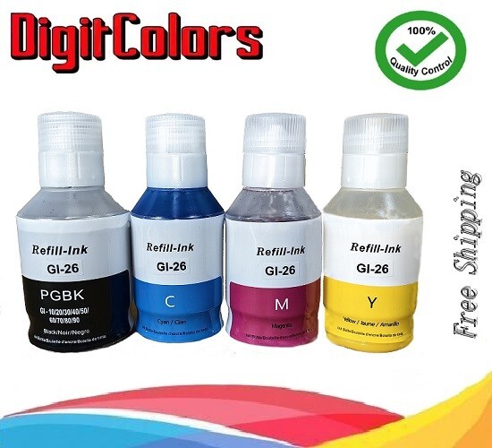 4 PACK GI-26 Pigment Ink Bottle Set for Canon Pixma MAXIFY GX6020 GX7020 Printer