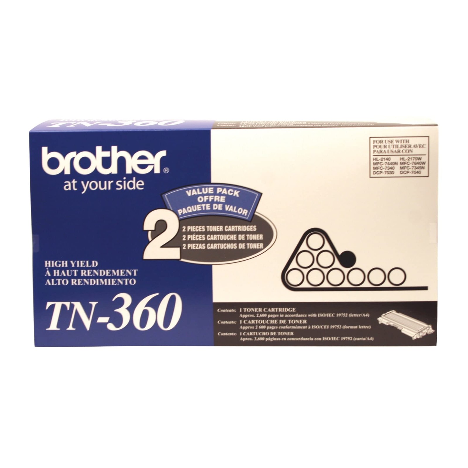 Brother Tn360 High Yield Black Toner Cartridge 2 Pack For Laser Printers