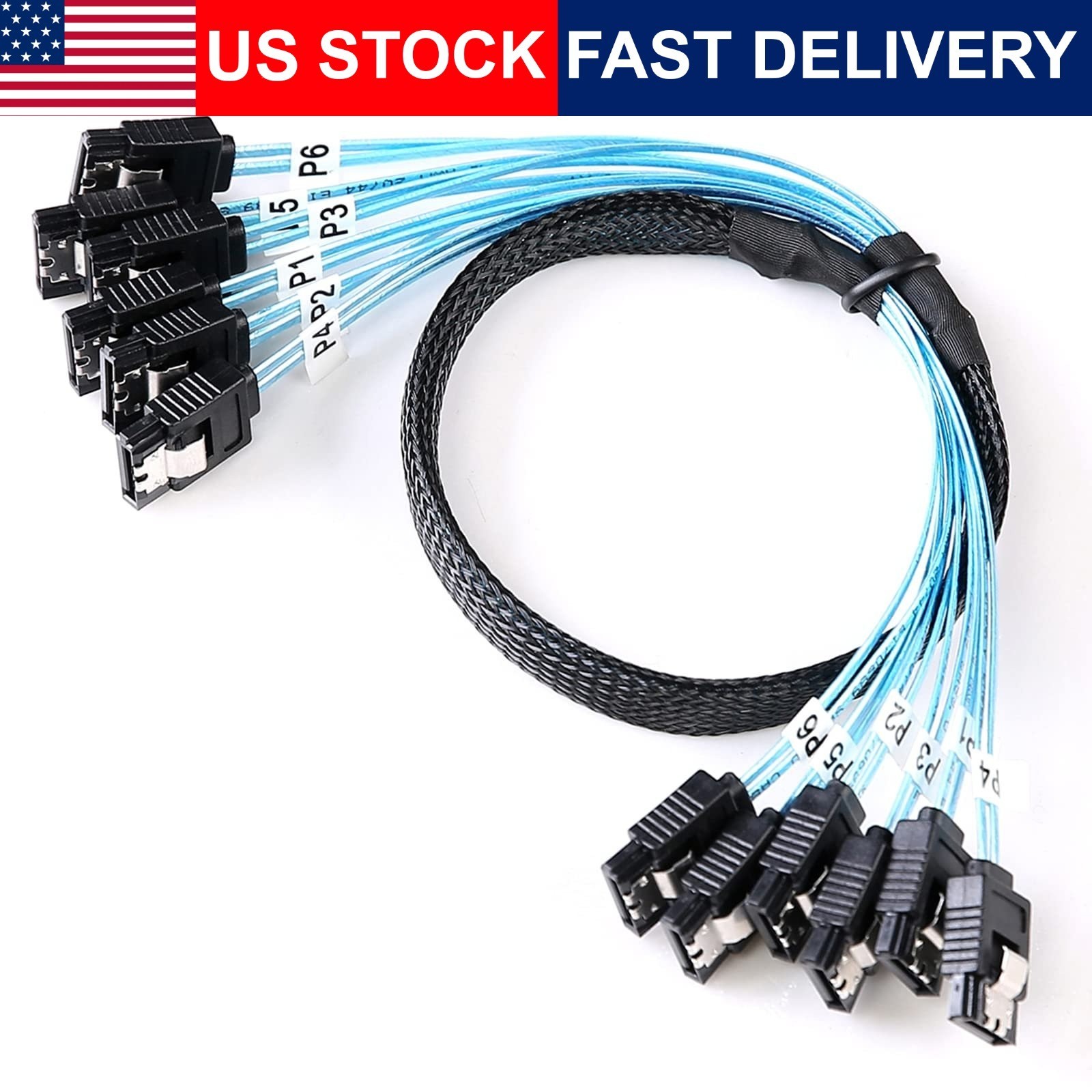 SATA III Cable 0.5M 6 Pack Straight 7 Pin Data Cables 6Gbps HDD SSD RAID Server