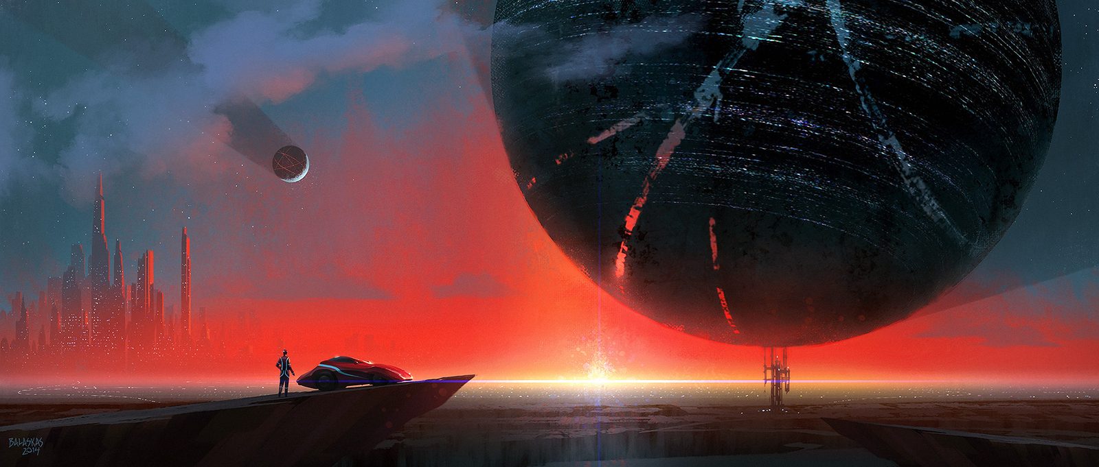 Landscape  art science fiction city futuristic sunset Custom Gaming Mat Desk
