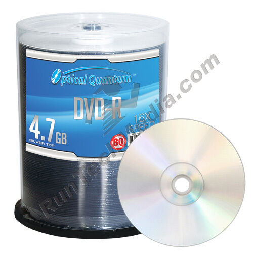 100 Optical Quantum 16x 4.7GB DVD-R Blank Media Disc Silver Top OQBQDMR16ST