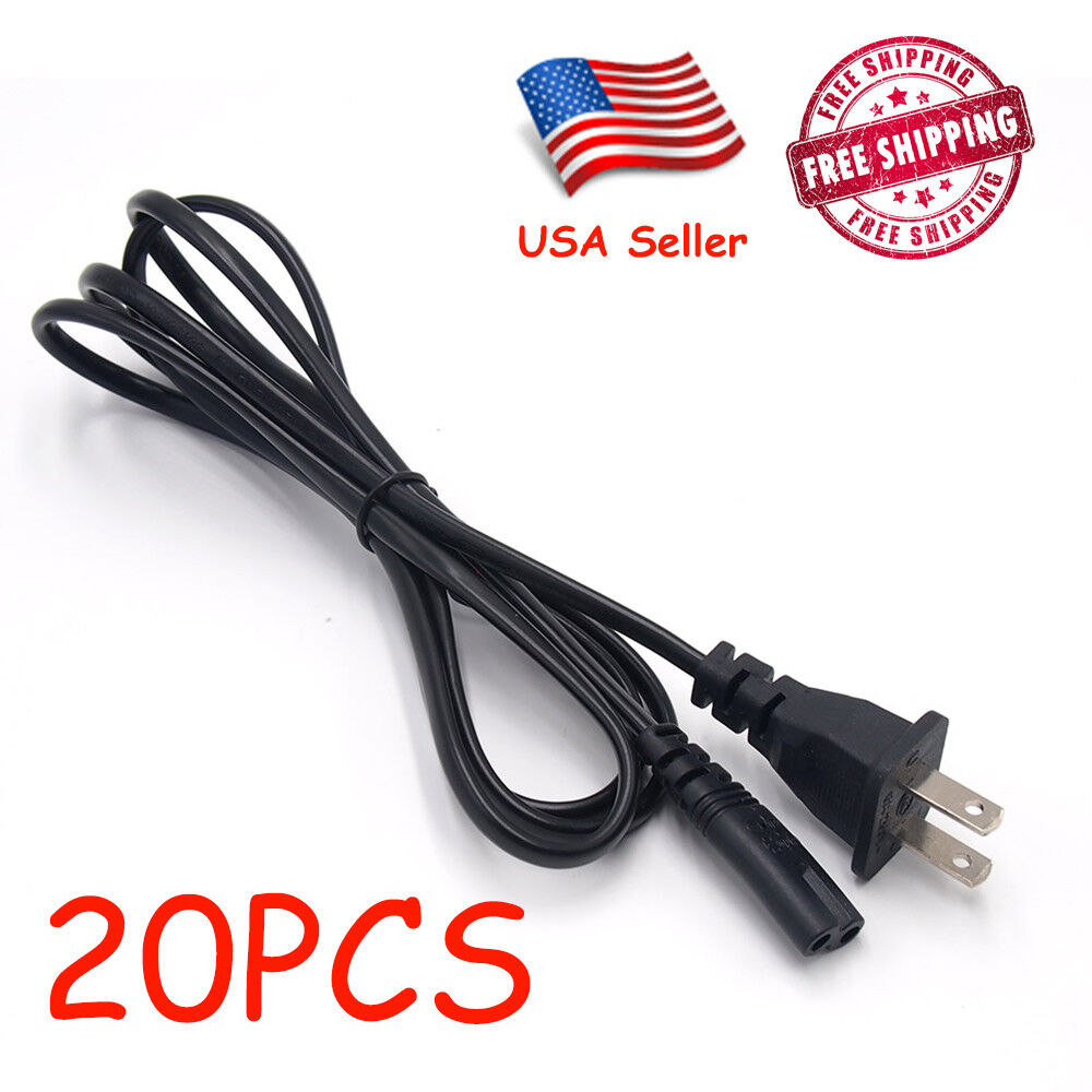Lot 20 US 2 Prong 2Pin Power Cord Cable Charge Adapter PC Laptop PS2 PS3 6 Foot