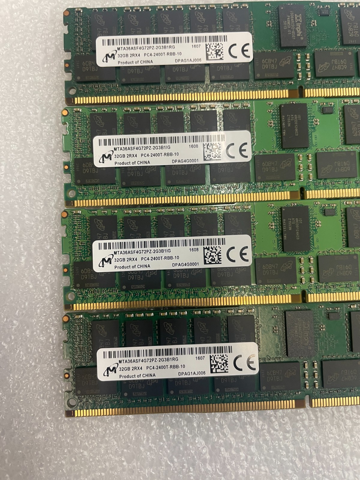 Lot of 4 - MTA36ASF4G72PZ-2G3 Micron 32GB 2RX4 PC4-2400T DDR4 Server Memory Dimm