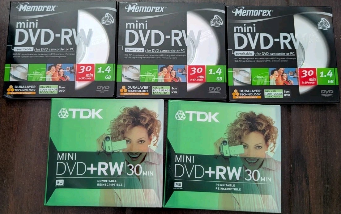 Memorex and TDK Mini DVD-RW 5 Pack 30 min BRAND NEW SHIPS FREE