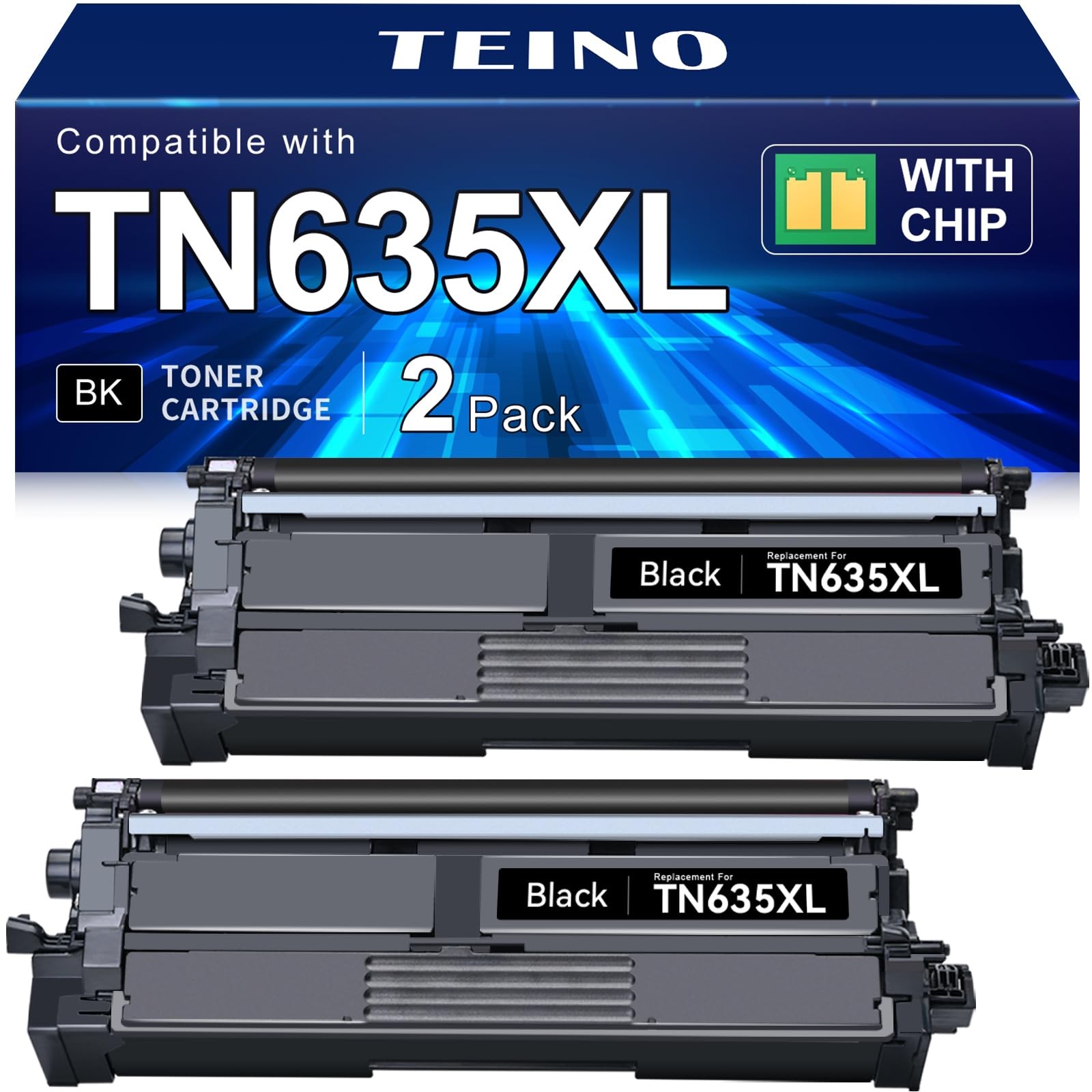 TEINO TN635XL Black Toner Cartridge 2-Pack High Yield for Brother Printers