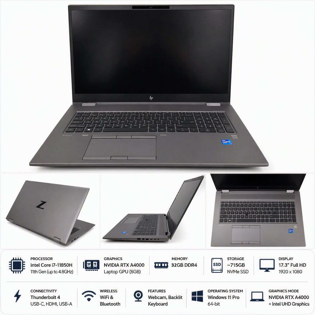 HP ZBook Fury 17 G8 17.3" Core i7 11th Gen | RTX A4000 8GB | 32GB RAM | 768GB