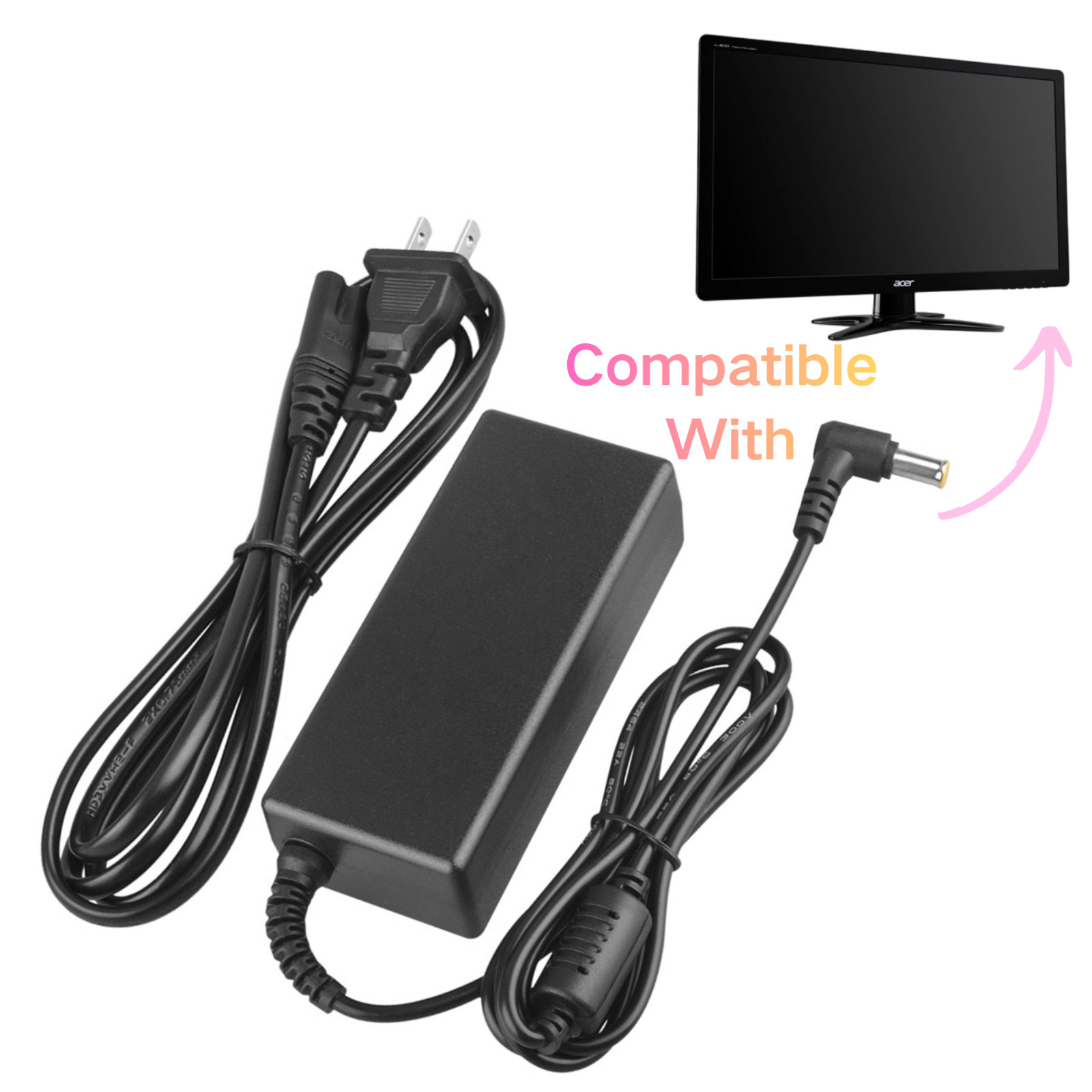 AC Adapter Power for Acer G196HQL G206HL G206HQL LCD Monitor Screen Supply Cord