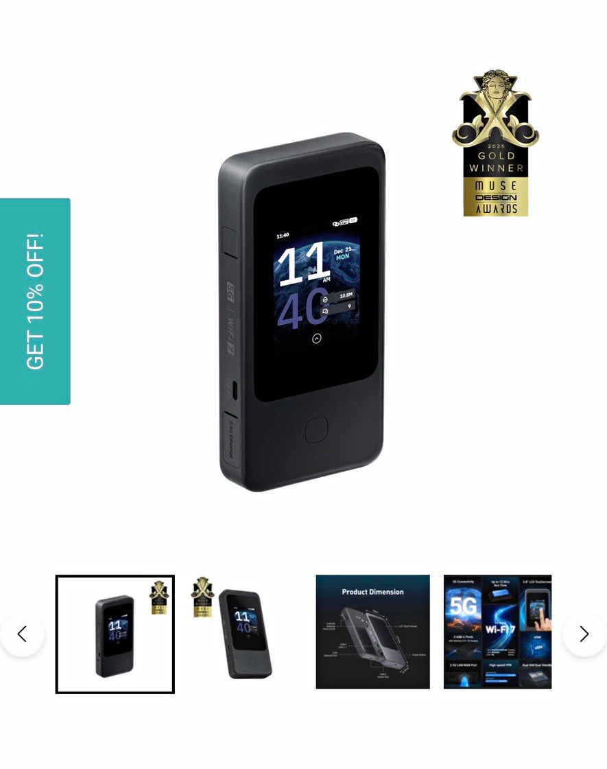 GL.iNet Mudi 7 , NA, 5G NR Tri-band Wi-Fi 7 Travel Router