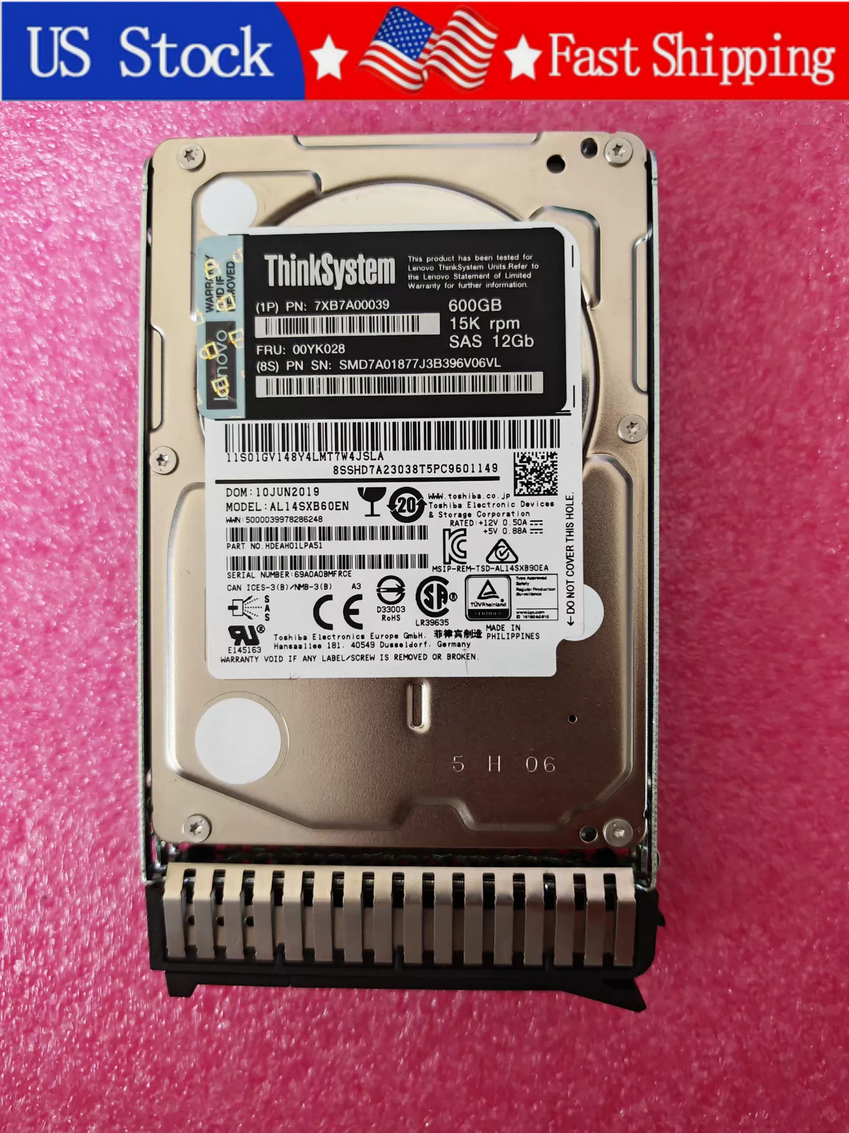 New Lenovo 00YK028 600GB SAS 3.5" 12Gb/s 15K RPM HDD 7XB7A00039 Hard Drive
