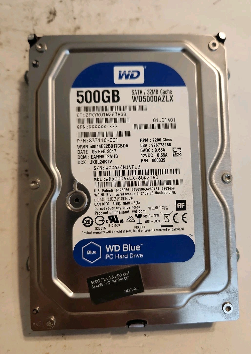 Western Digital WD Blue WD5000AZLX 500 GB 3.5" SATA III Hard Drive - 