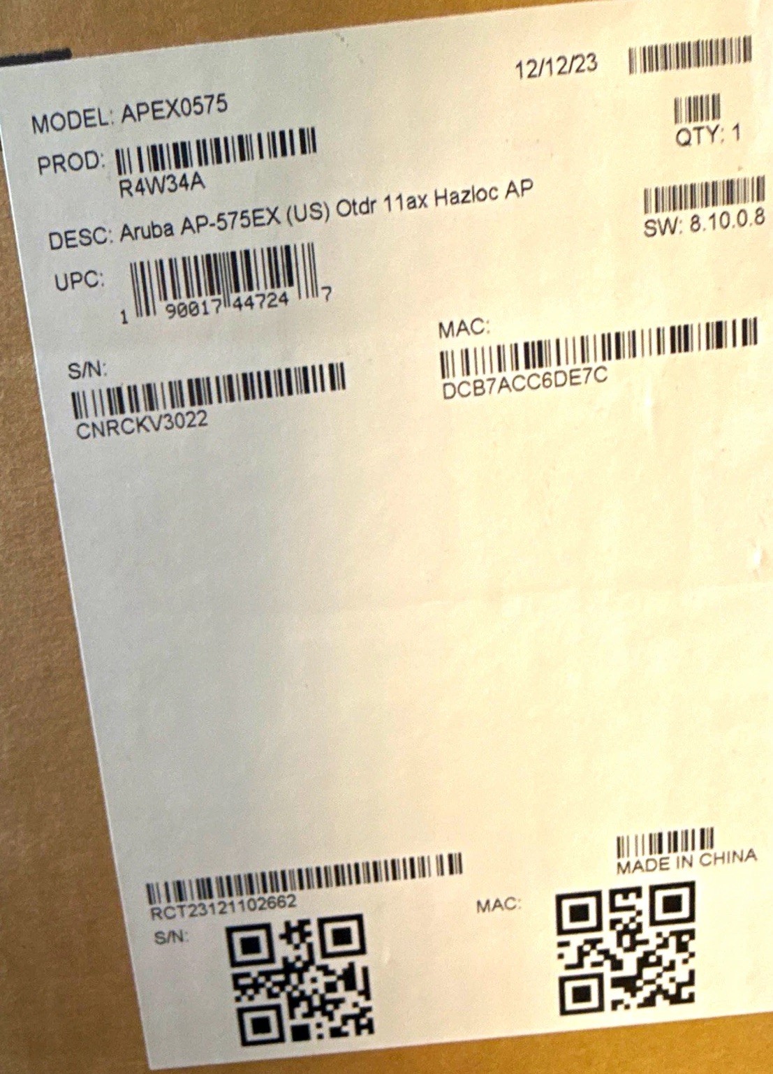 Aruba AP-575EX (US) Wi‑Fi 6 11ax Hazloc Wireless Access Point APEX0575