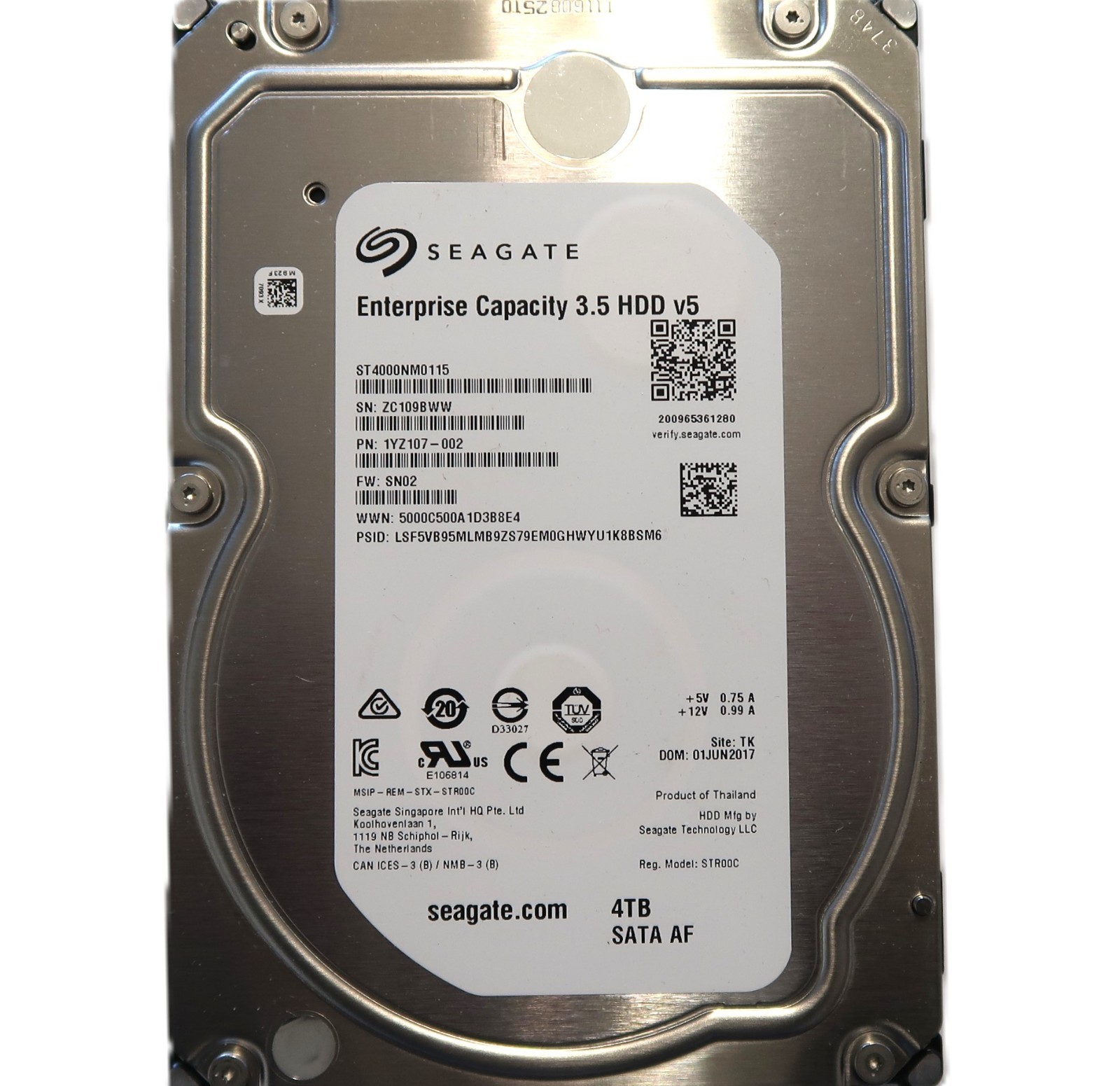 Seagate ST4000NM0115 1YZ107-002 SN02 (ZC10) TK Thailand 4TB 3.5" Sata JUN/2017