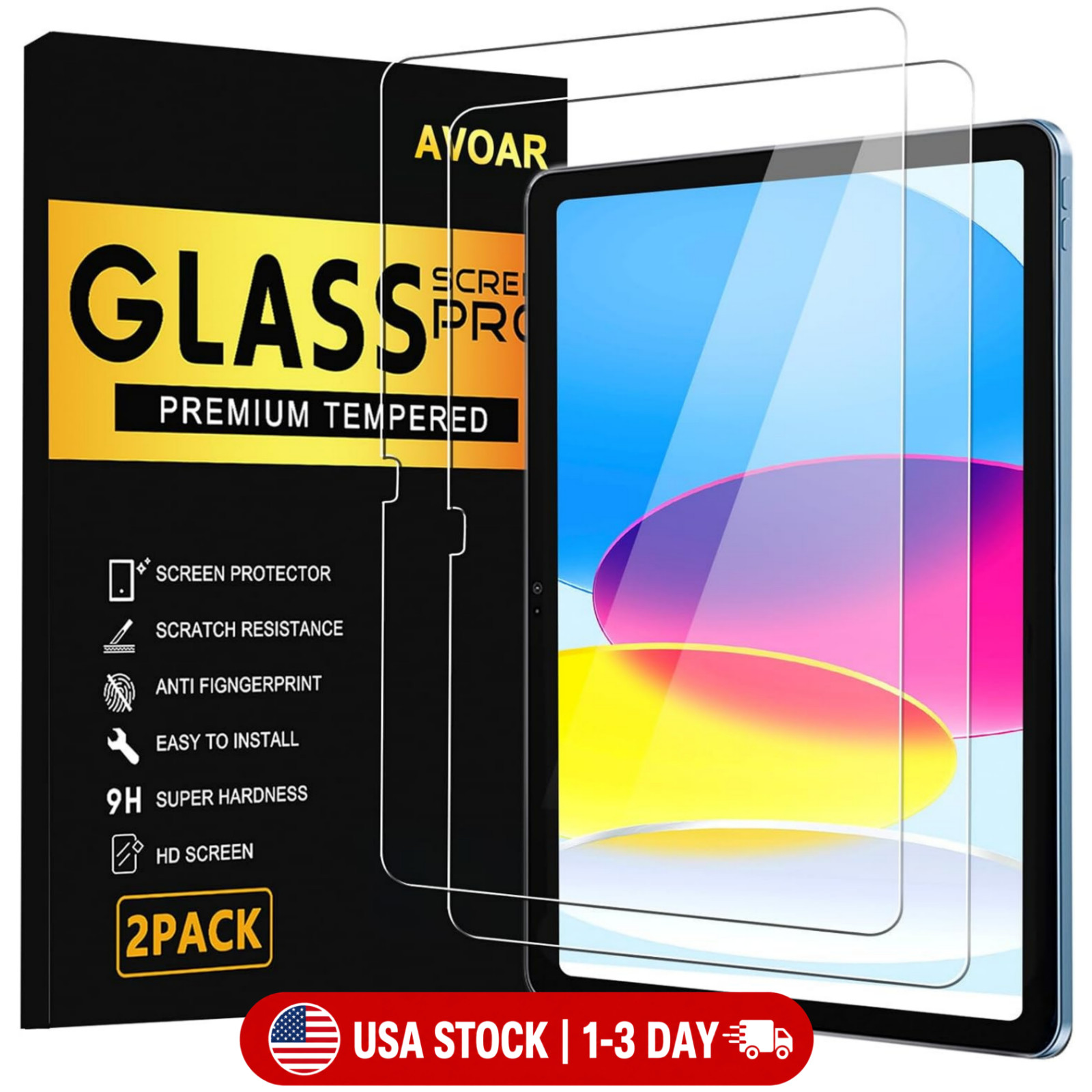 AVOAR 2 Pack Screen Protector for iPad 11th A16 2025 & 10th Generation BLACK 