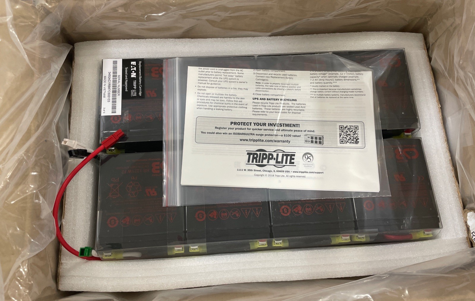 Eaton Tripp-Lite RBC5-192 Set of 8 Replacement 192VDC Batteries