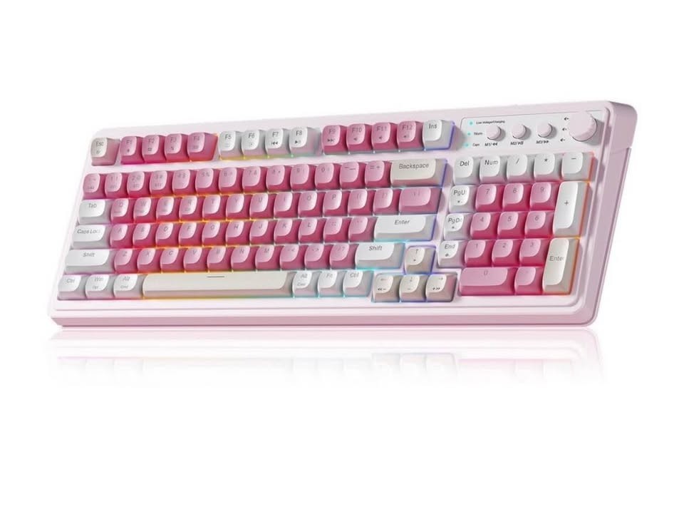 AULA S99 Tri-Mode Wireless Gaming Keyboard Pink Bluetooth 2.4GHz USB-C 99-Key