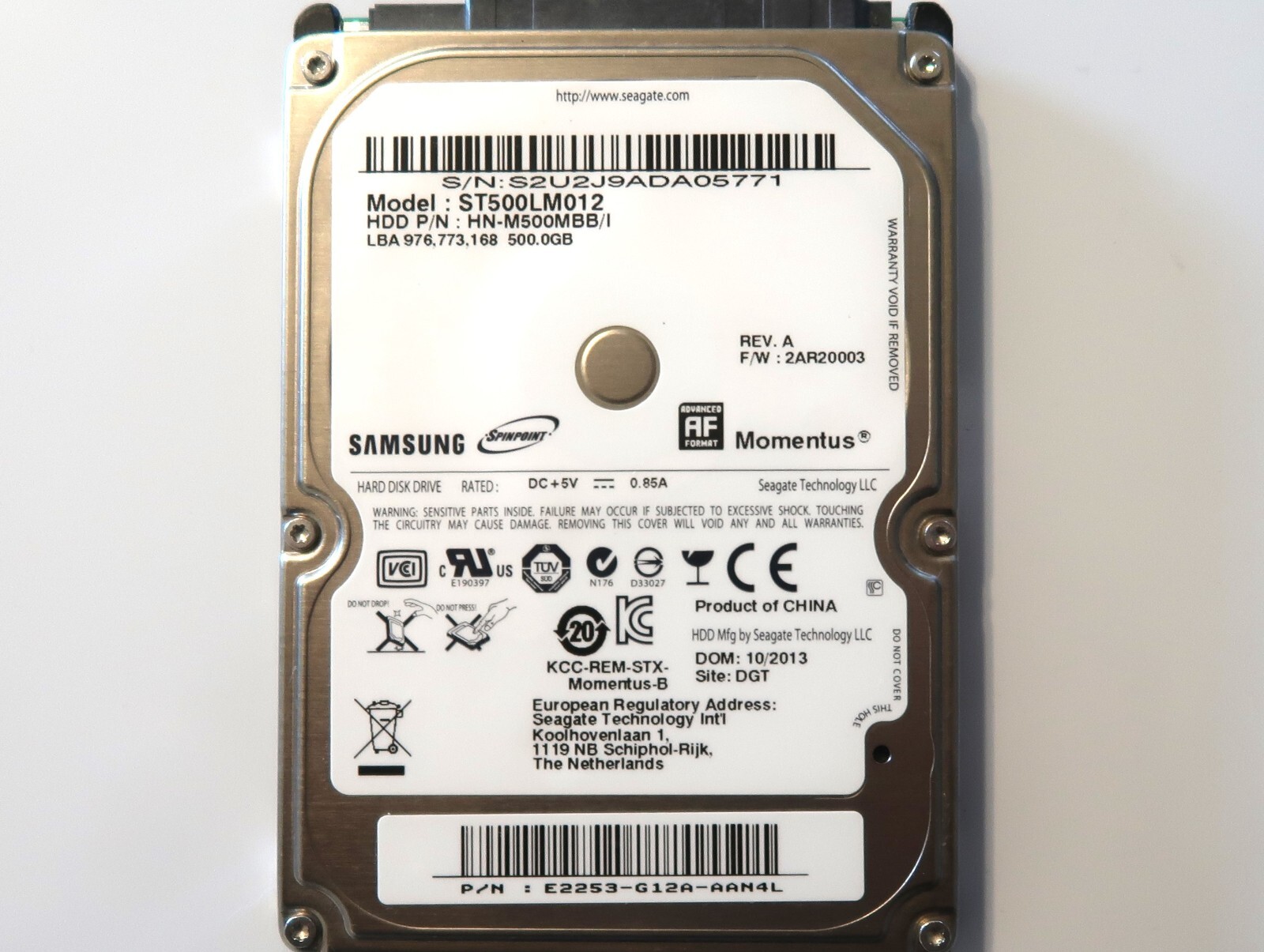 Samsung ST500LM012 HN-M500MBB/I 2AR20003 REVA (S2U2) 500gb 2.5" Sata 10/2013