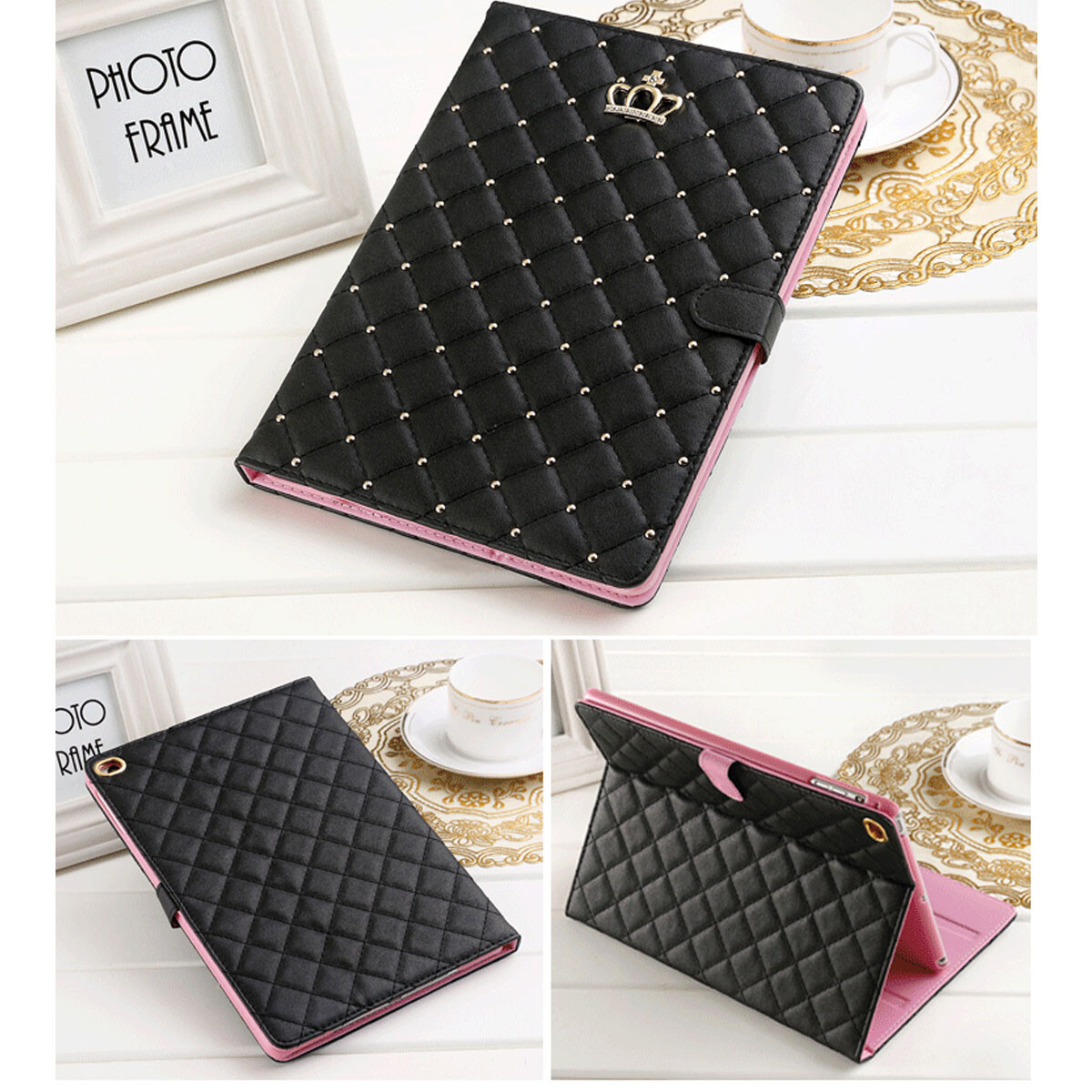 For iPad 5/ 6th 7th 8th 9th 10th 11th A16 Gen Case PU Leather Crown Stand Cover 