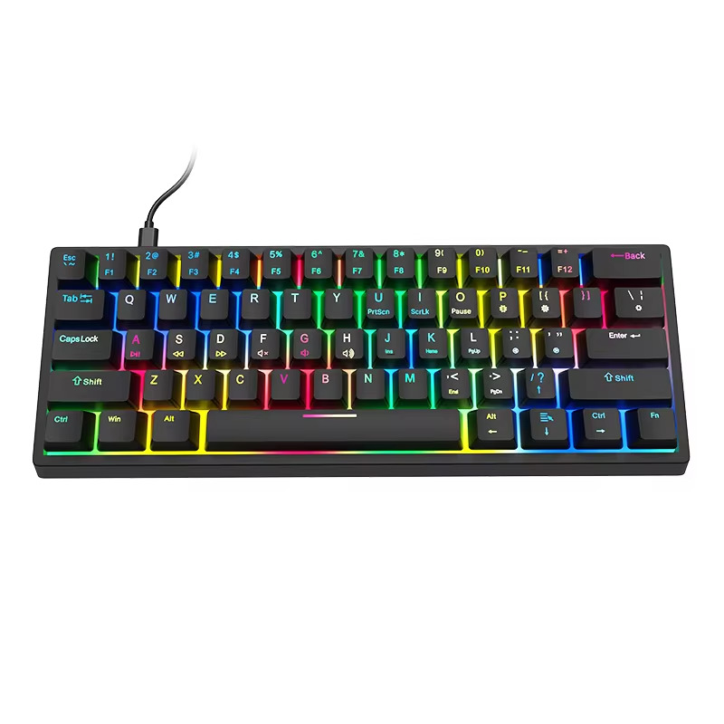 60% RGB Mechanical Gaming Keyboard Blue Switch 61 Keys Compact Black USB Wired