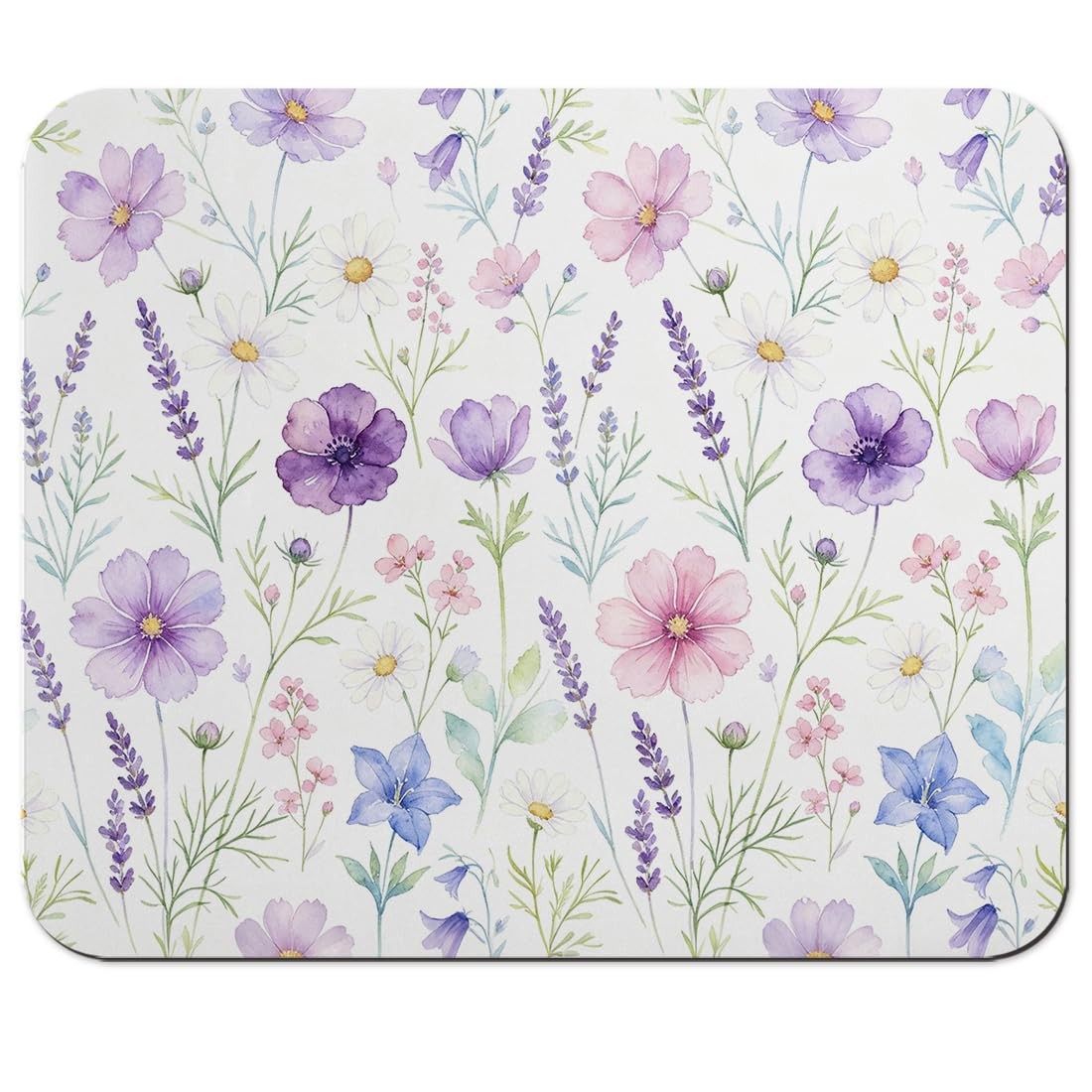 Soft Lavender and Pink Watercolor Wildflower Mouse Pad 9.5" x 7.9", Minimalis...