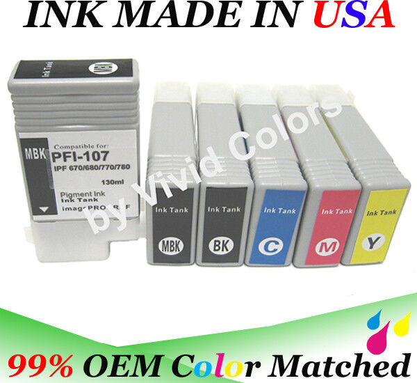 6 cartridge fit Pfi-107 ink Canon ipf 670 680 685 770 780 785 pfi107 inkjet
