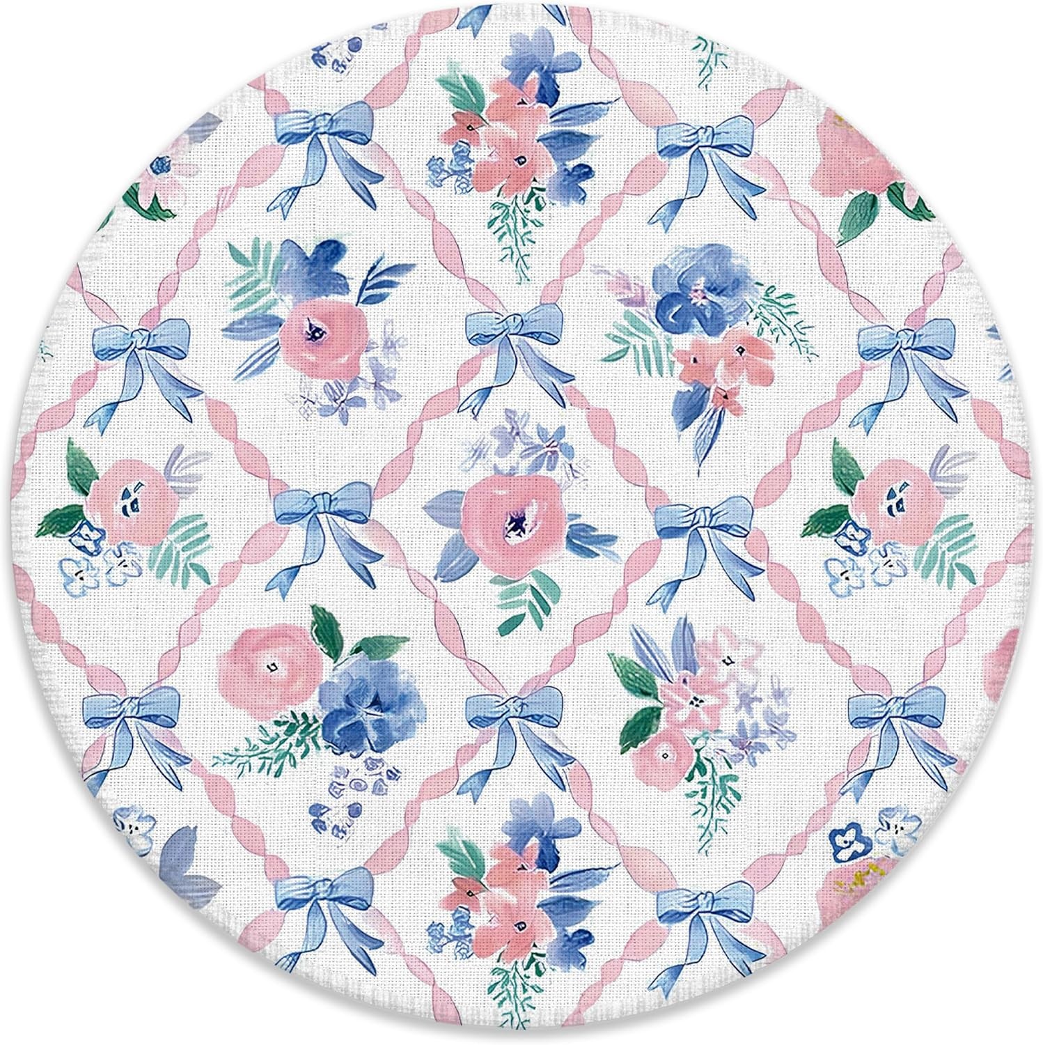 Coquette Preppy Bow Floral Mouse Pad for Desk, Pink Blue Ribbon Bow