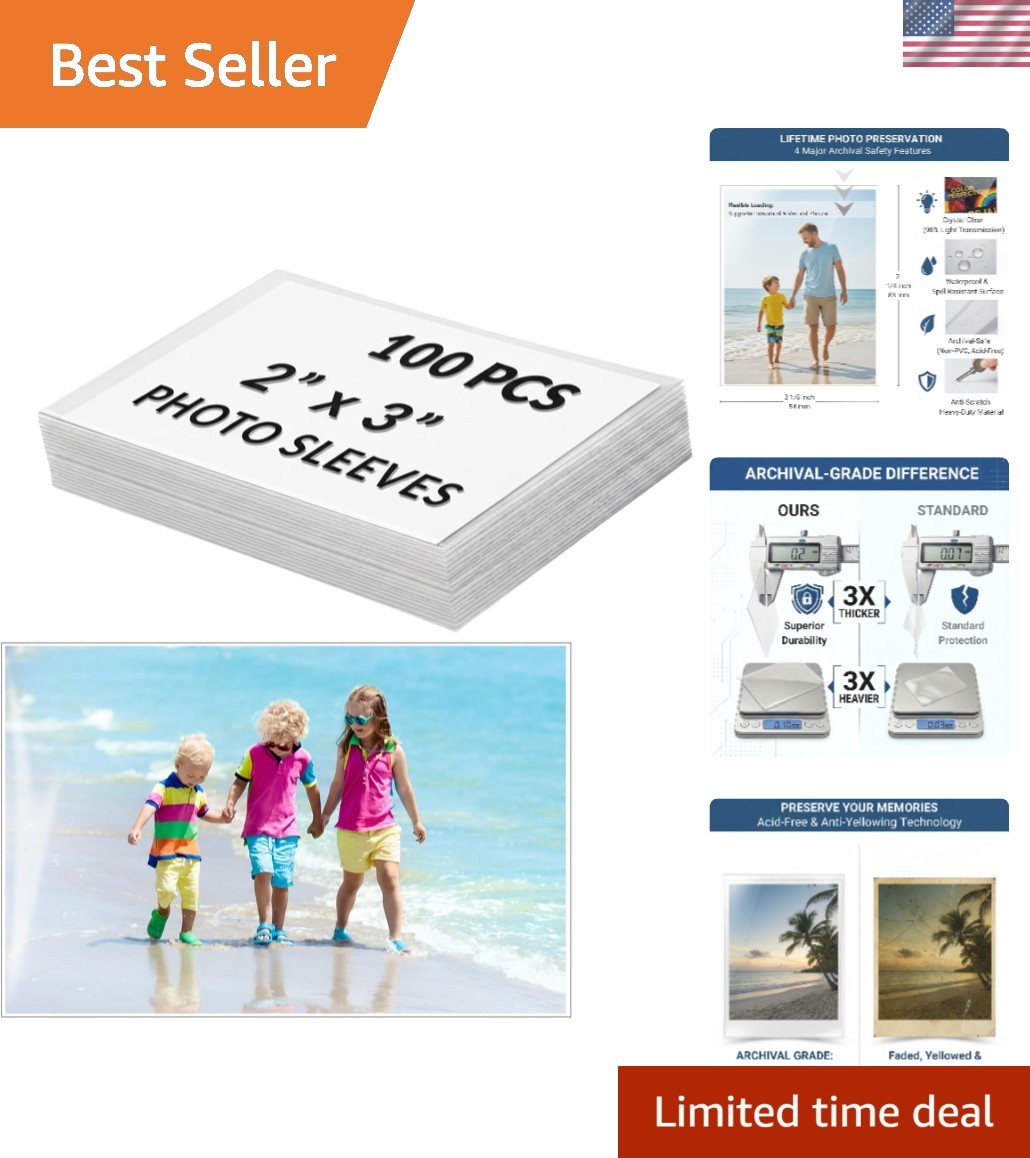 2x3 Photo Sleeves 100 Pcs, Acid-Free Archival Quality - Crystal Clear Photo S...