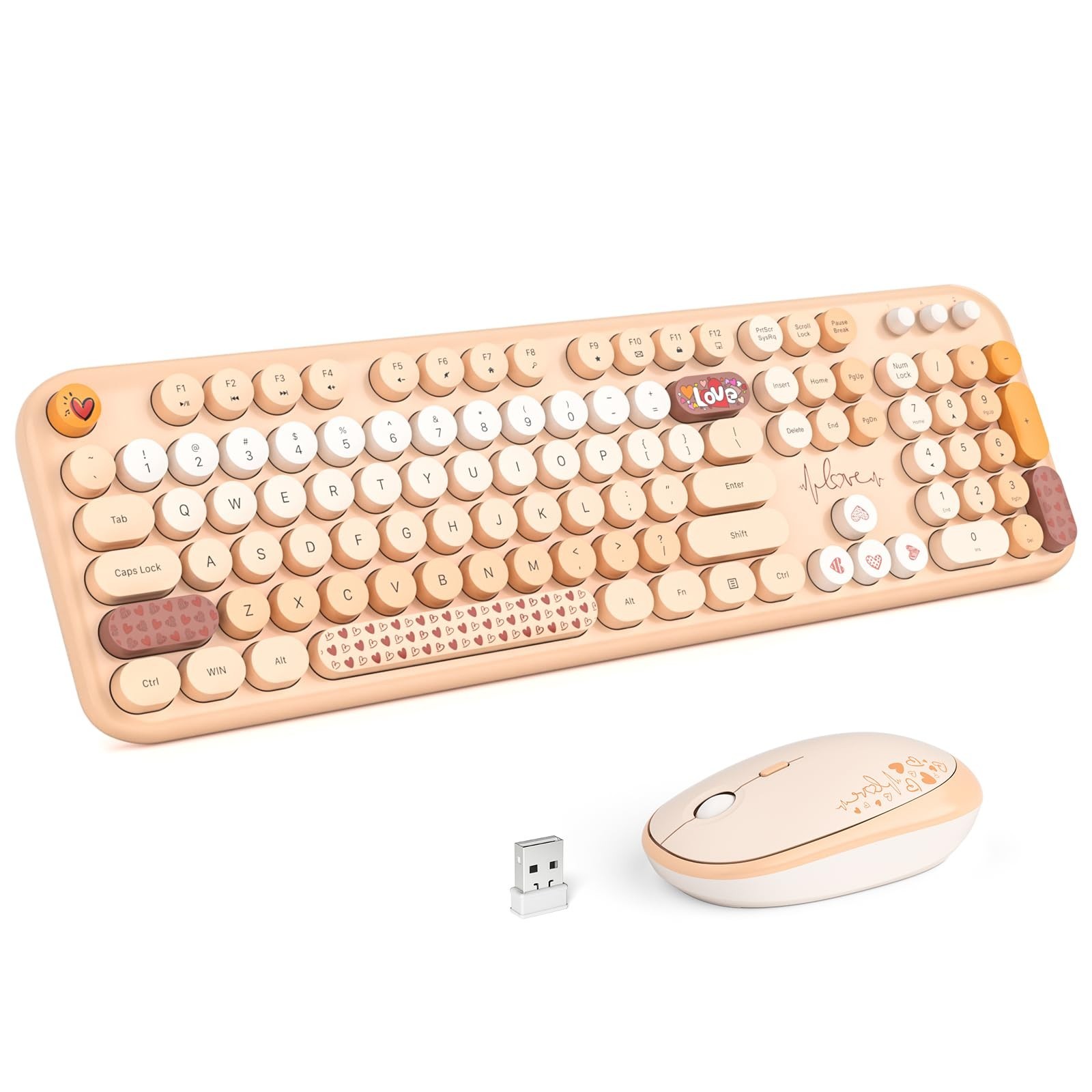 Cute Wireless Keyboard and Mouse for Women Girls Office Home Desktop Computer