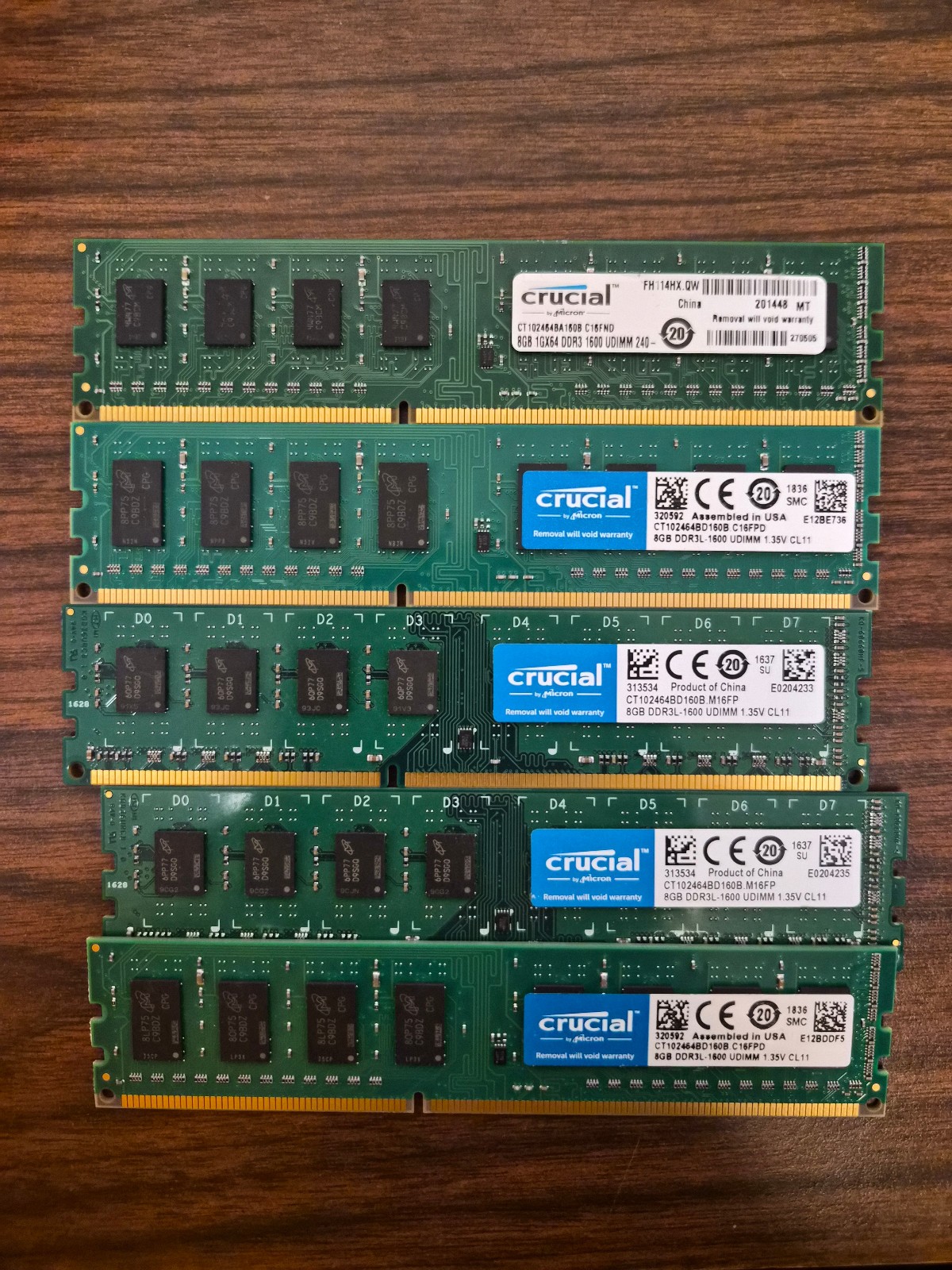 Crucial 40GB Kit (5x8GB) DDR3L-1600 PC3L-12800 UDIMM Desktop RAM